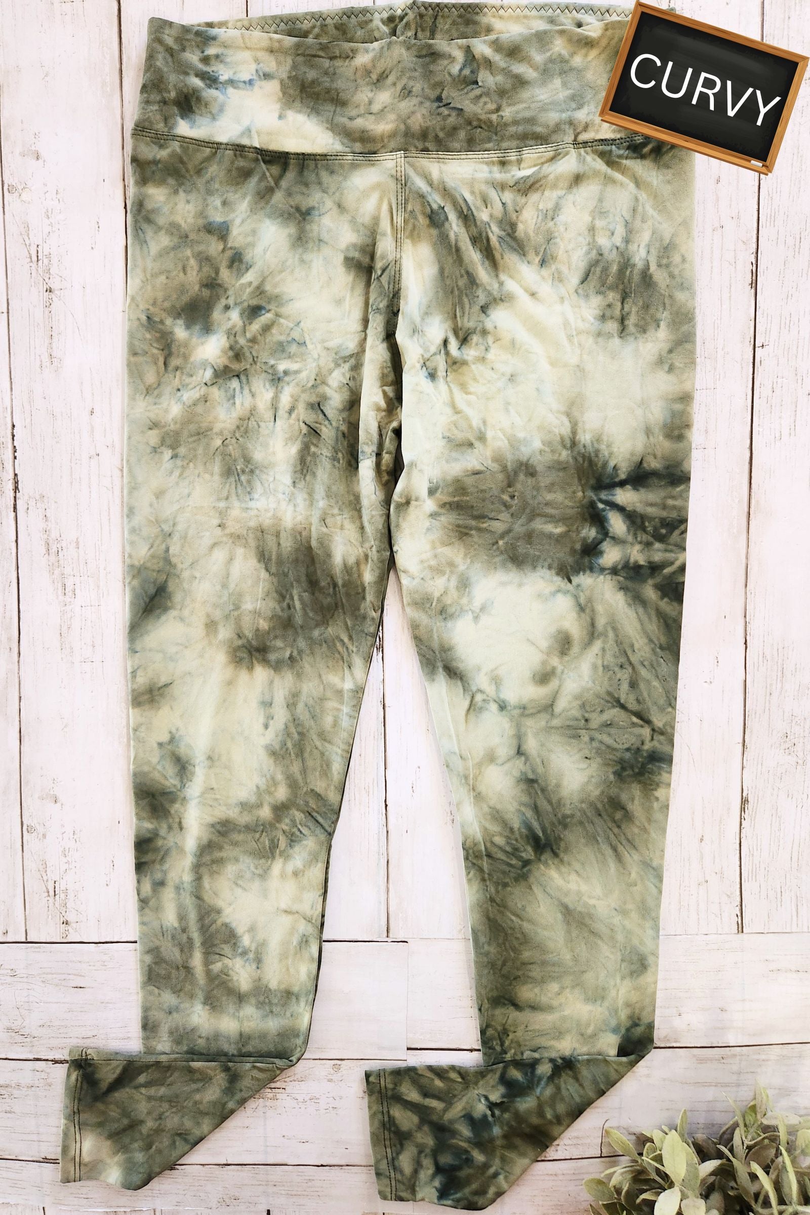 CURVY Olive & Sage Tie Dye Leggings