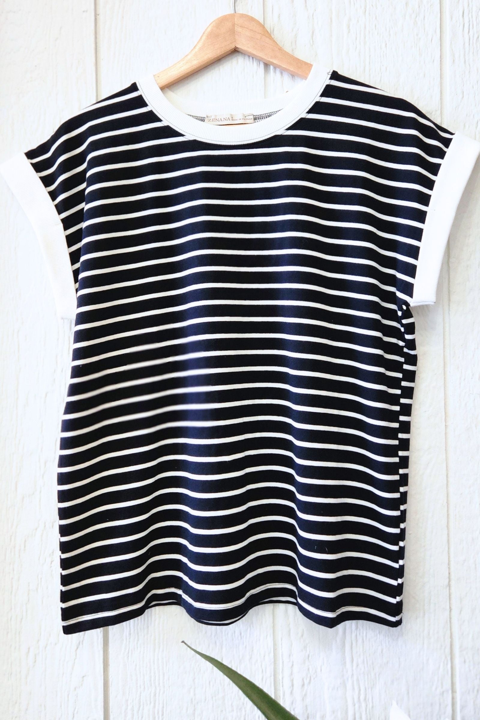 Black & White Stripe Cap Sleeve Top