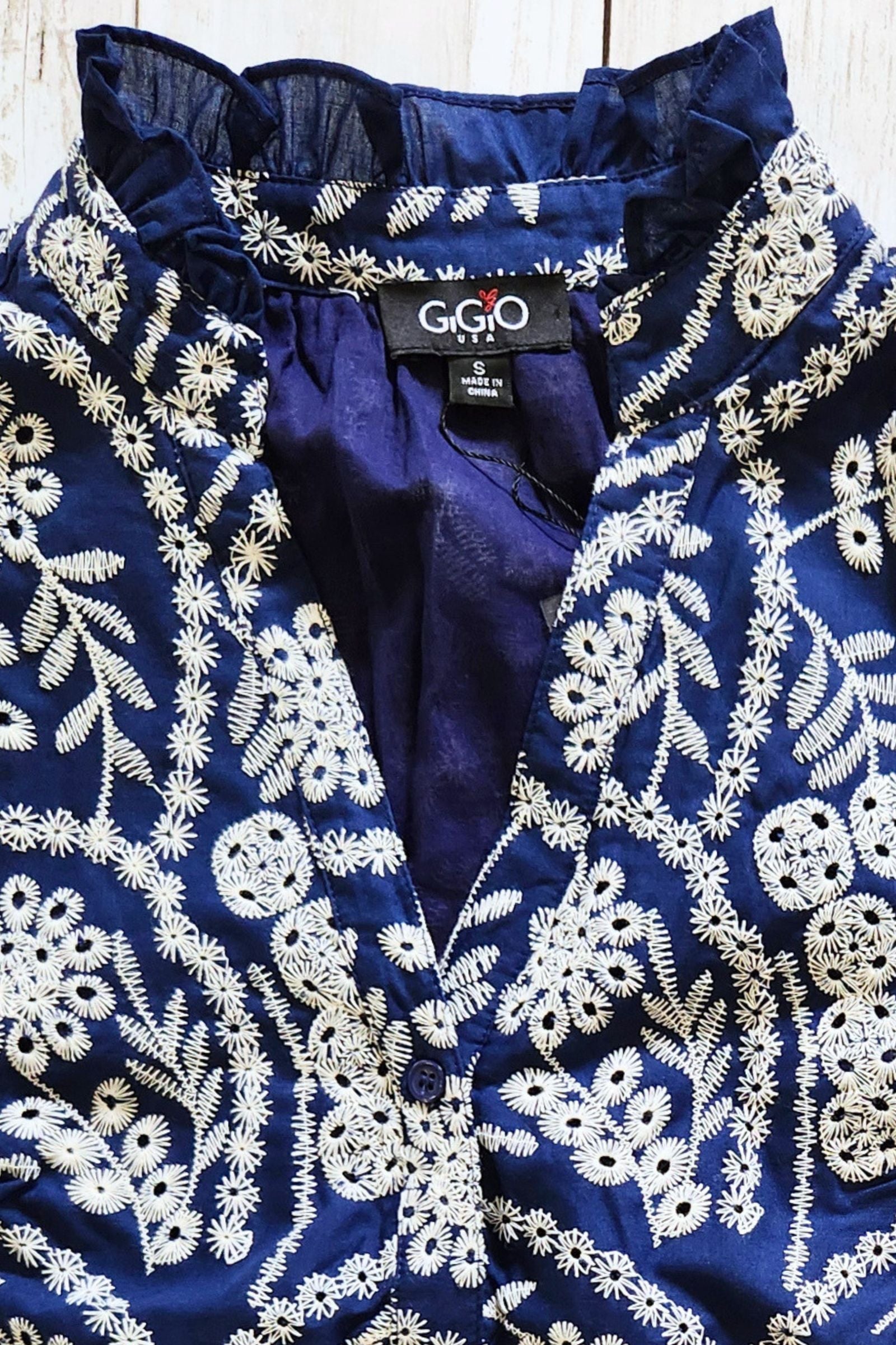Indigo Embroidered Button Down Dress