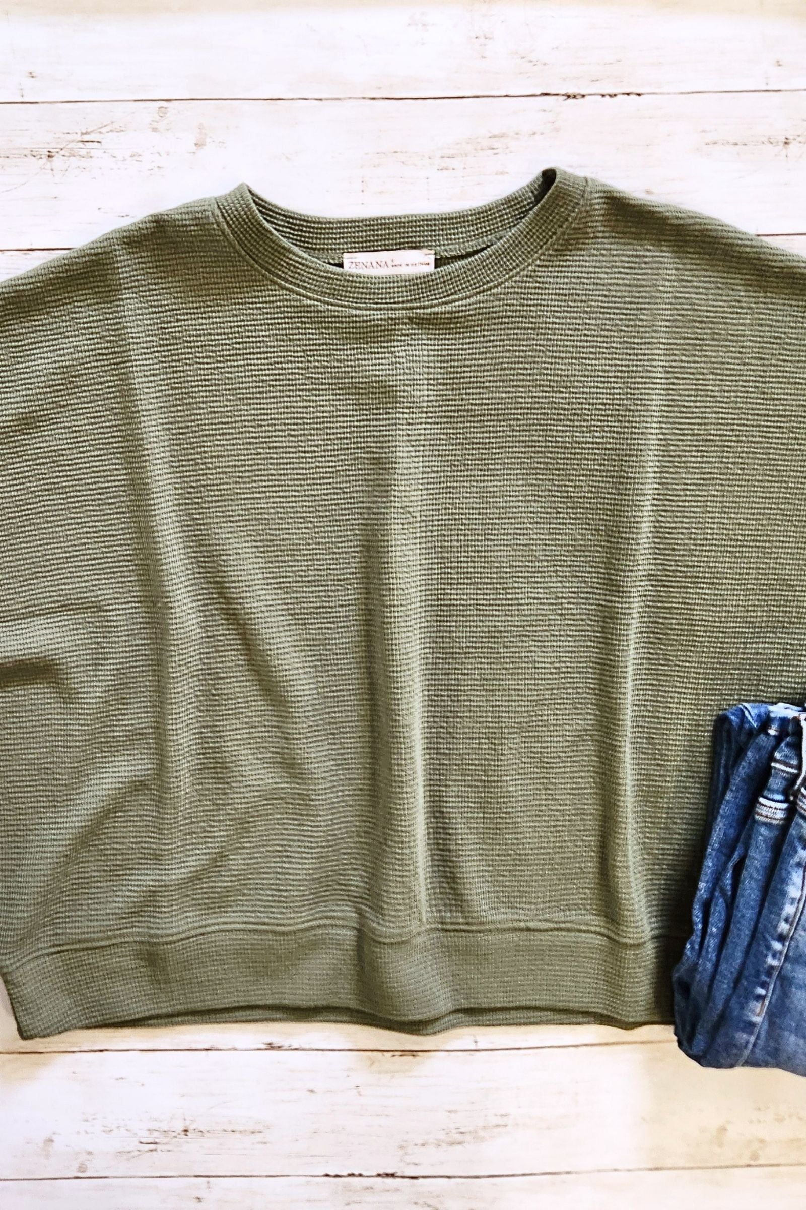 Olive Double Knit Short Sleeve Top