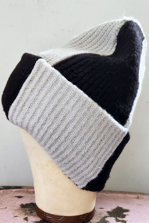 Black & Gray Two Tone Rib Knit Beanie