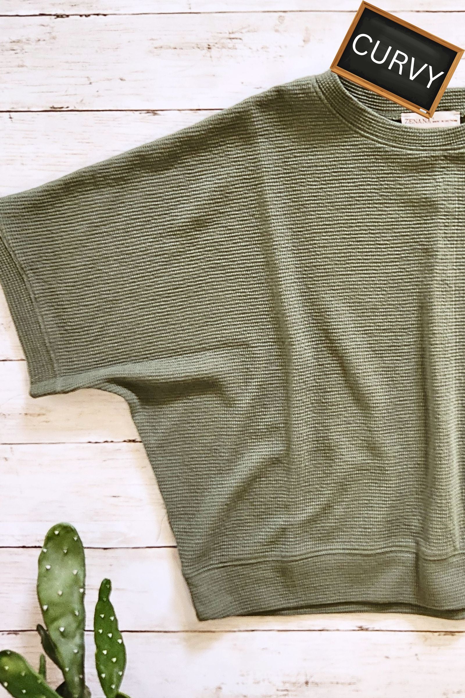 CURVY Olive Double Knit Short Sleeve Top