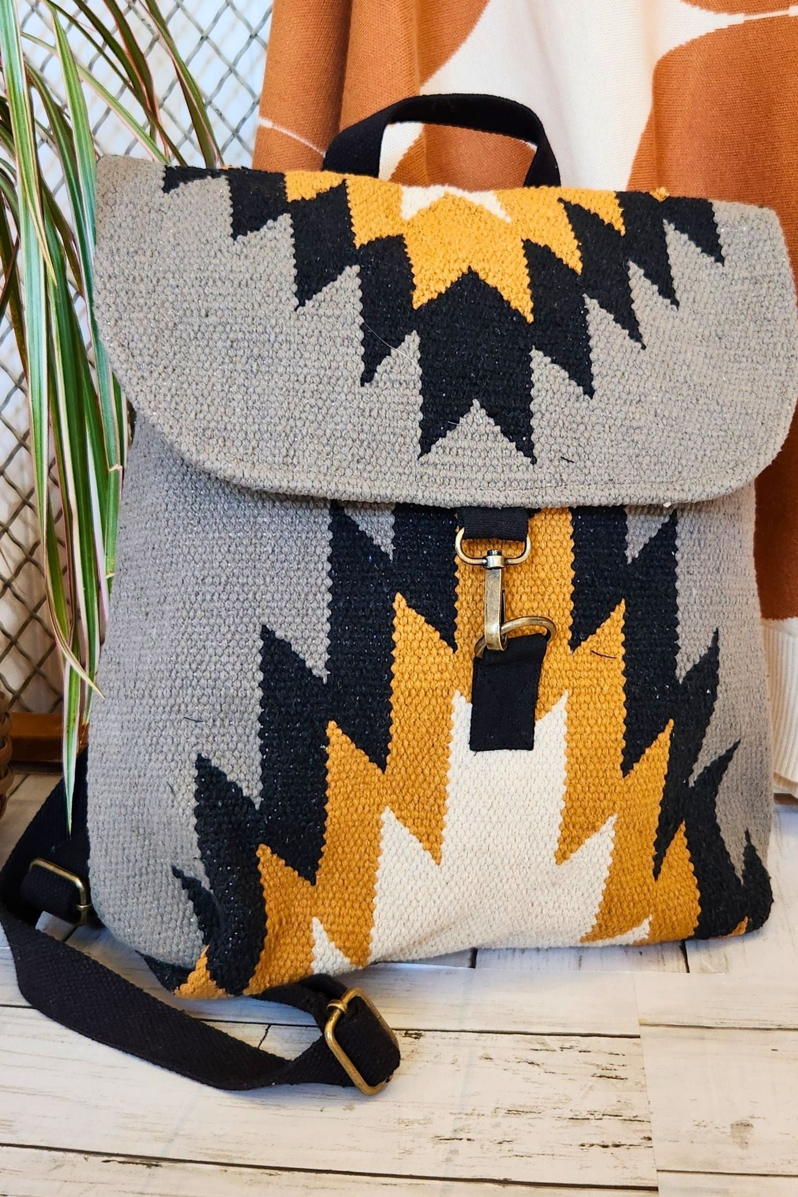 Mustard & Gray Aztec Backpack