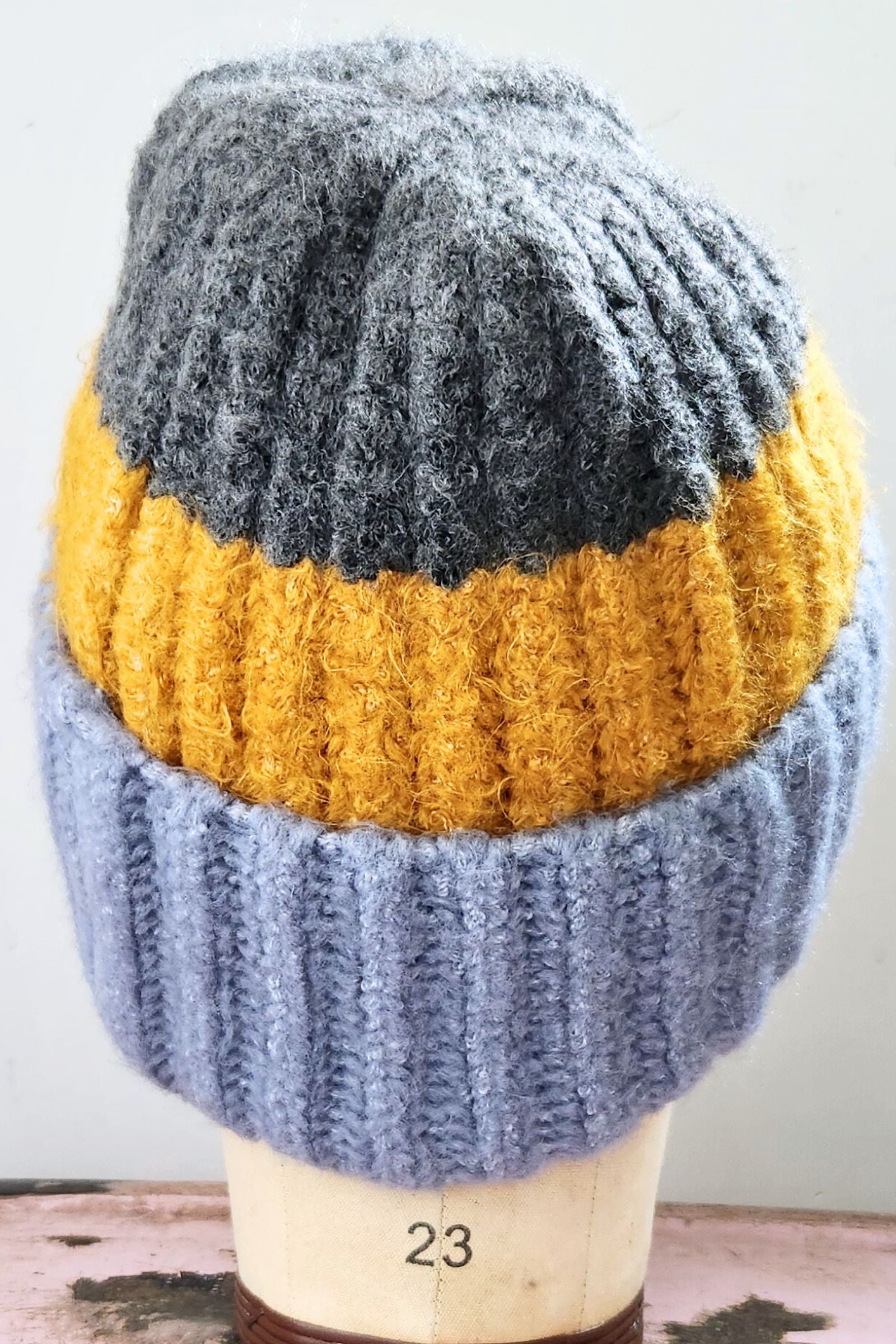 Blue Mustard Color Block Beanie