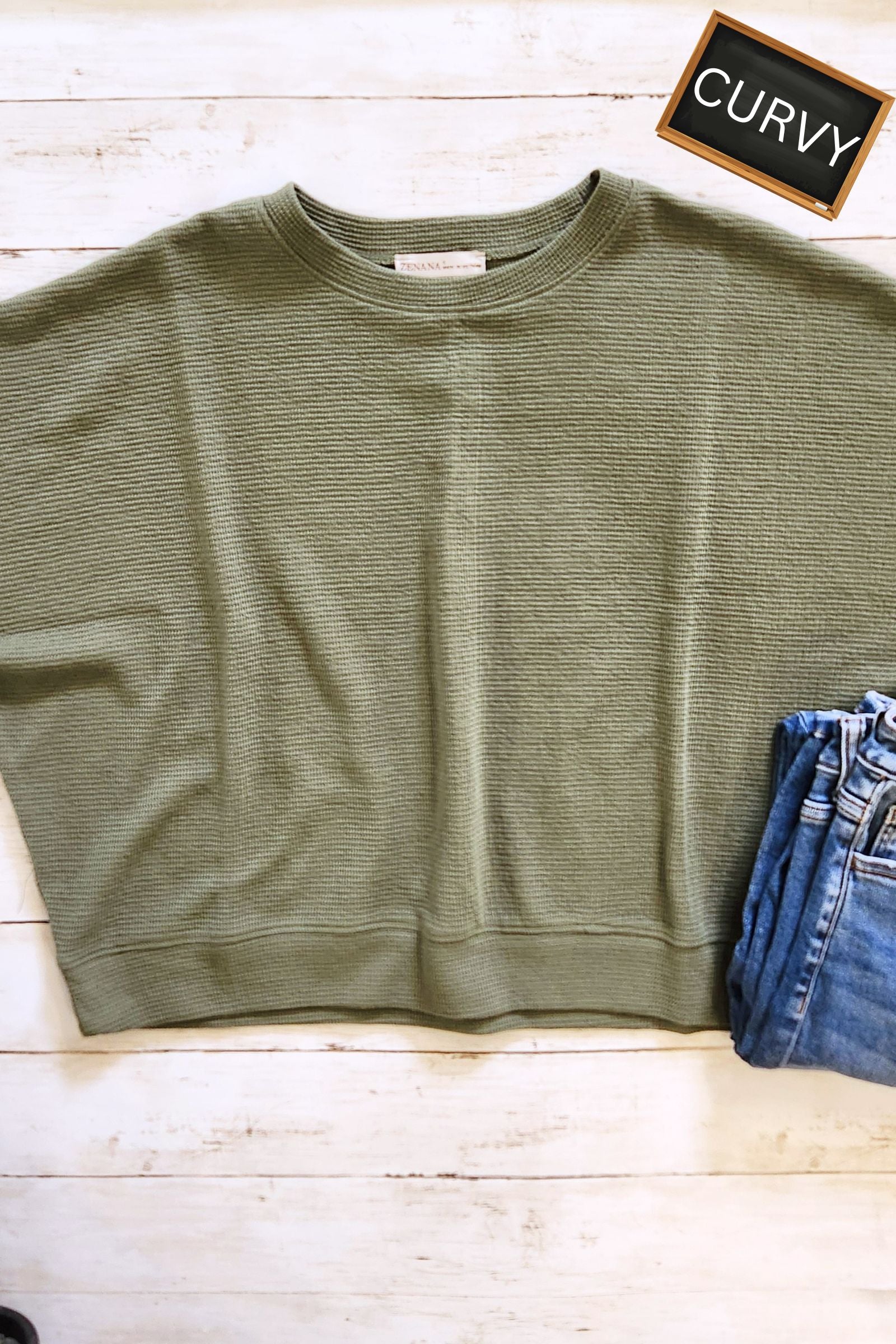 CURVY Olive Double Knit Short Sleeve Top