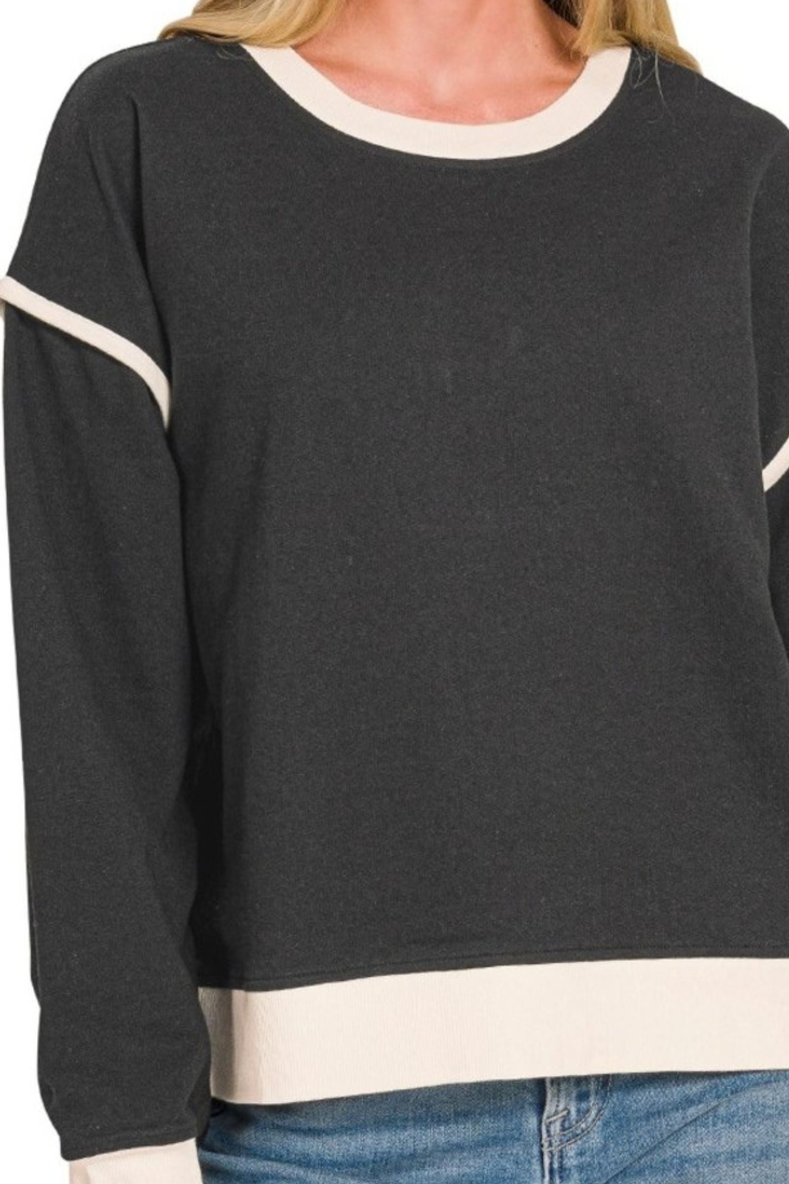 Black Drop Shoulder Pullover Top
