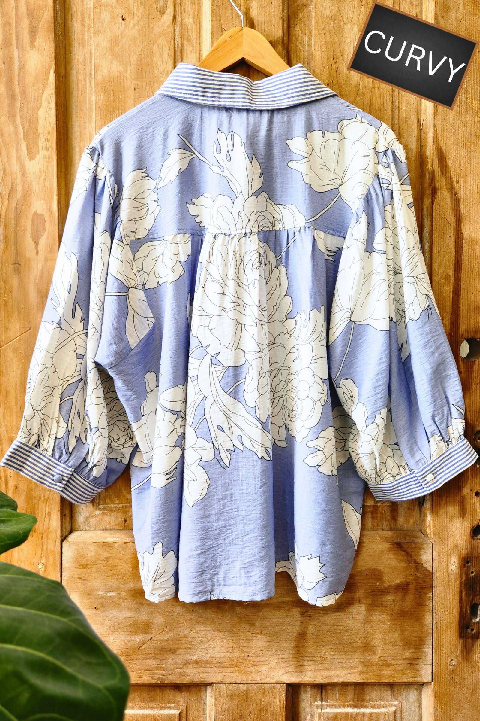 CURVY Misty Blue Floral Print Top