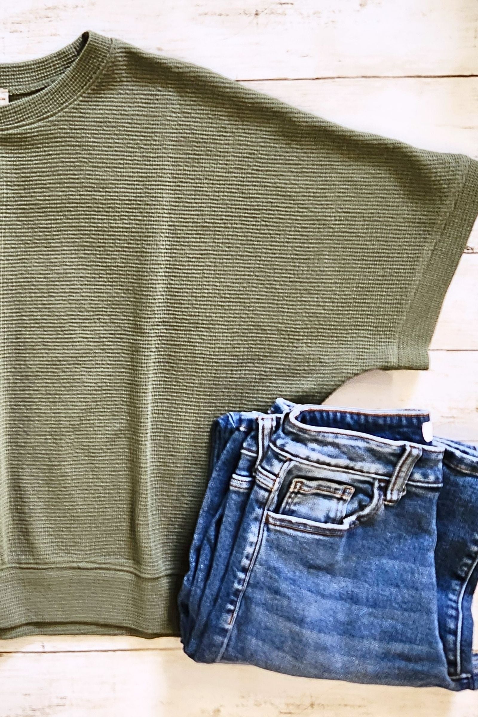 Olive Double Knit Short Sleeve Top