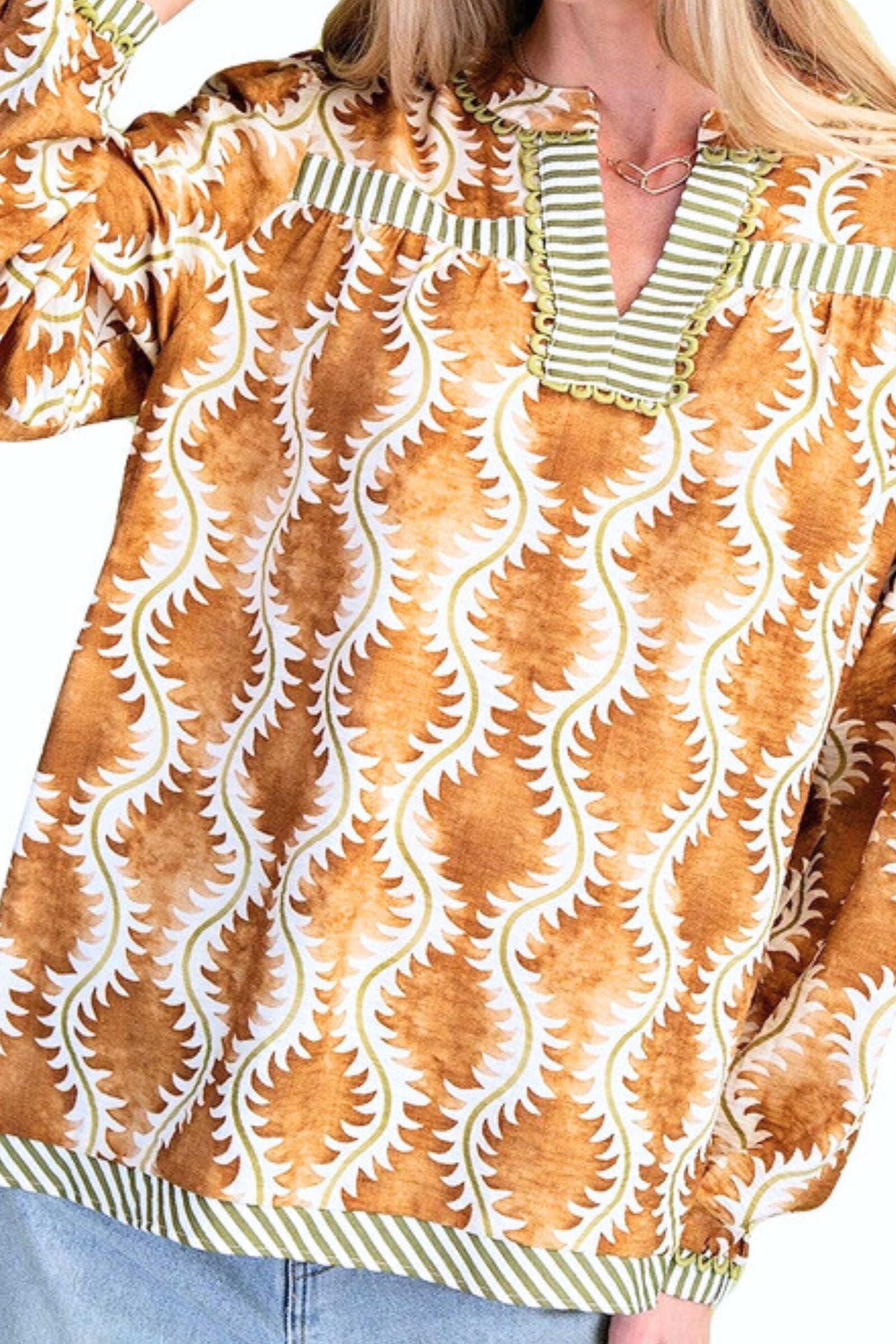 Autumn Wave Print Top