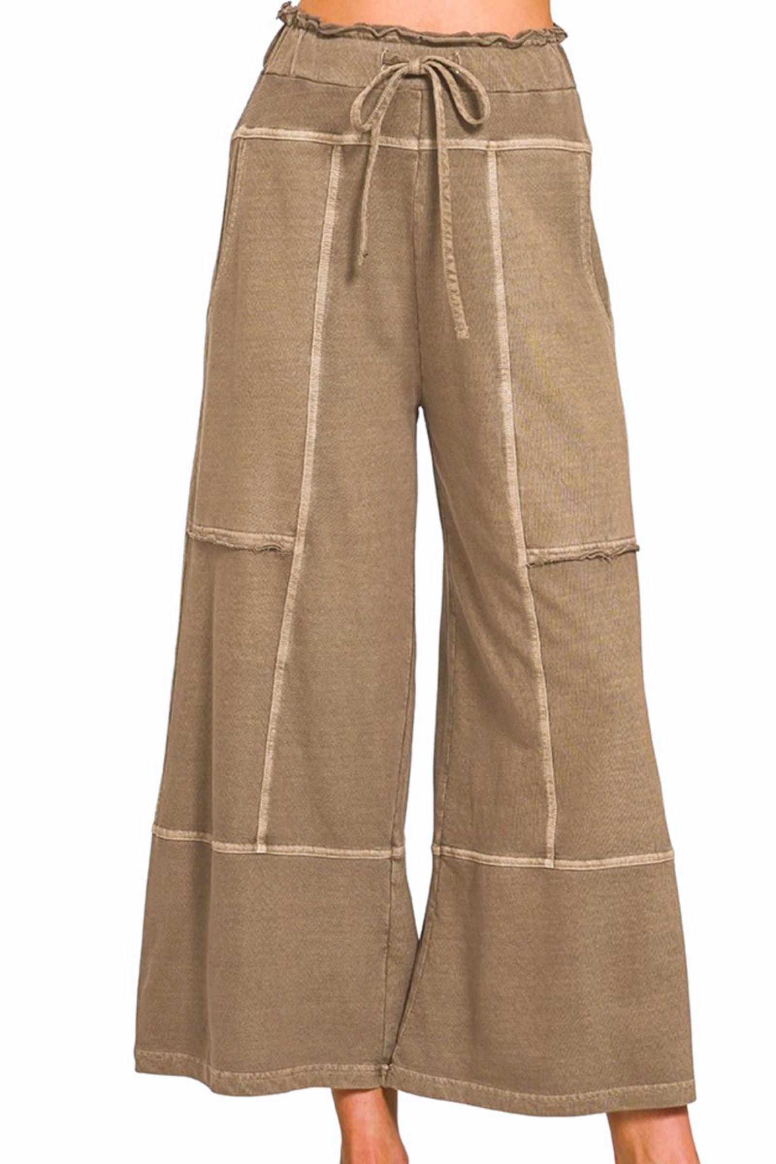 Washed Mocha French Terry Exposed Seam Pants