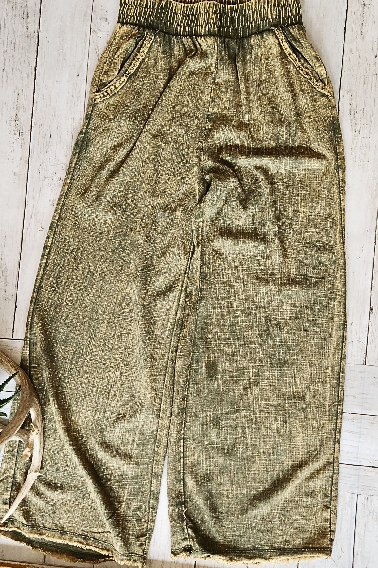 Lt Olive Washed Linen Pants