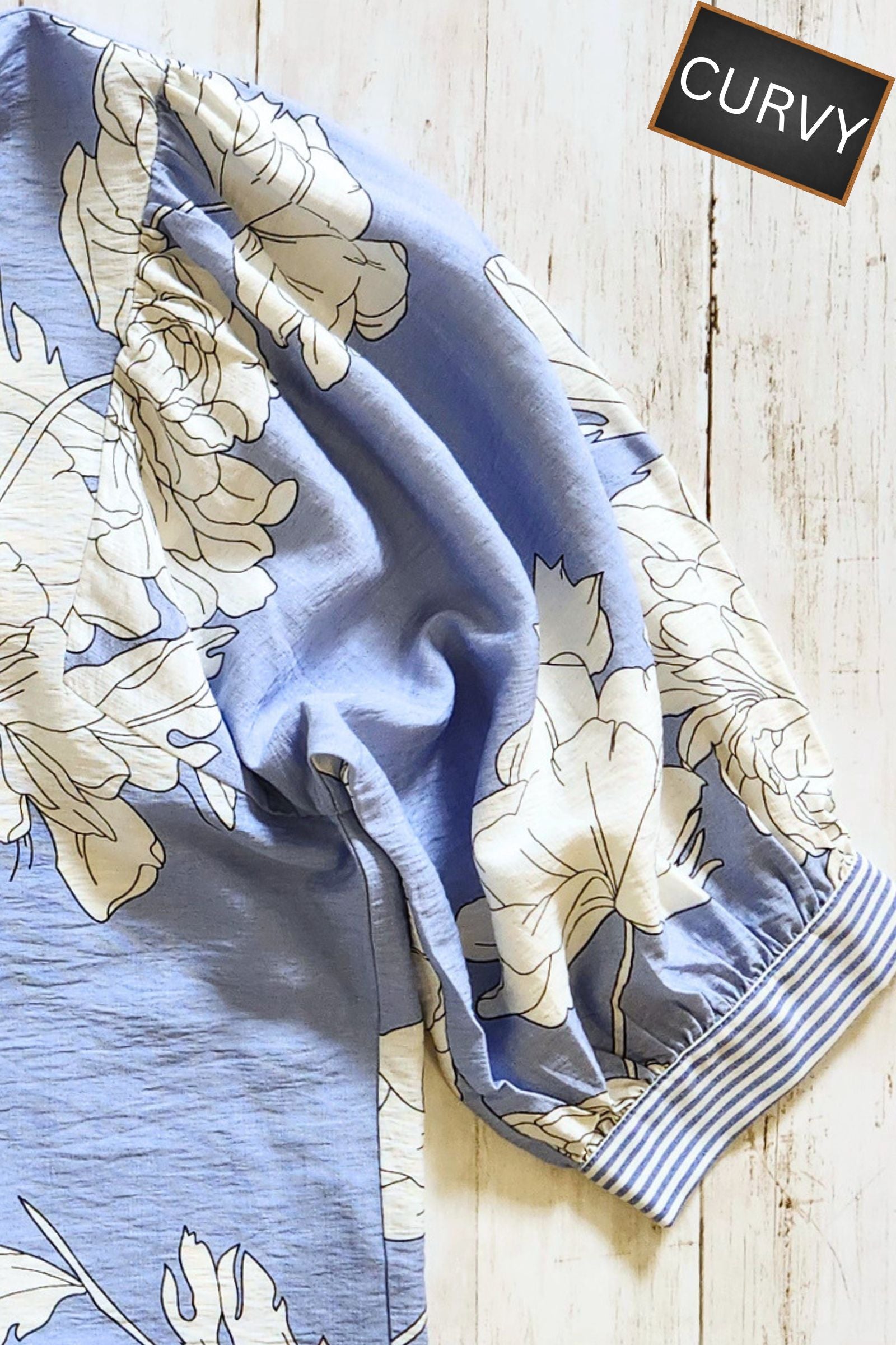 CURVY Misty Blue Floral Print Top