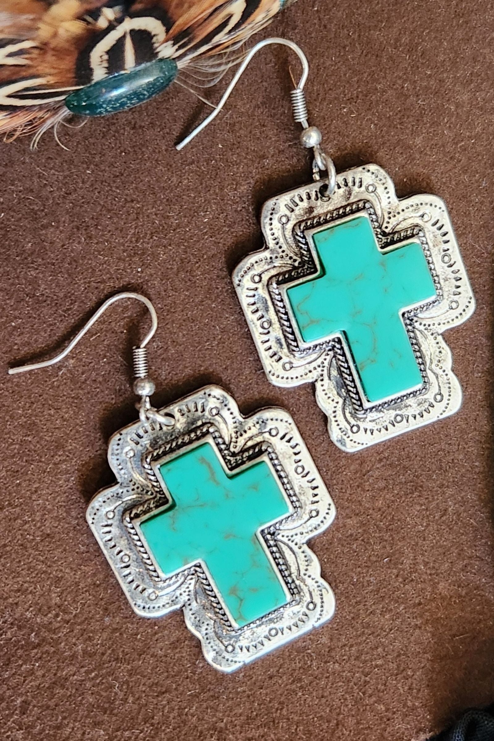 Turquoise & Silver Cross Earring