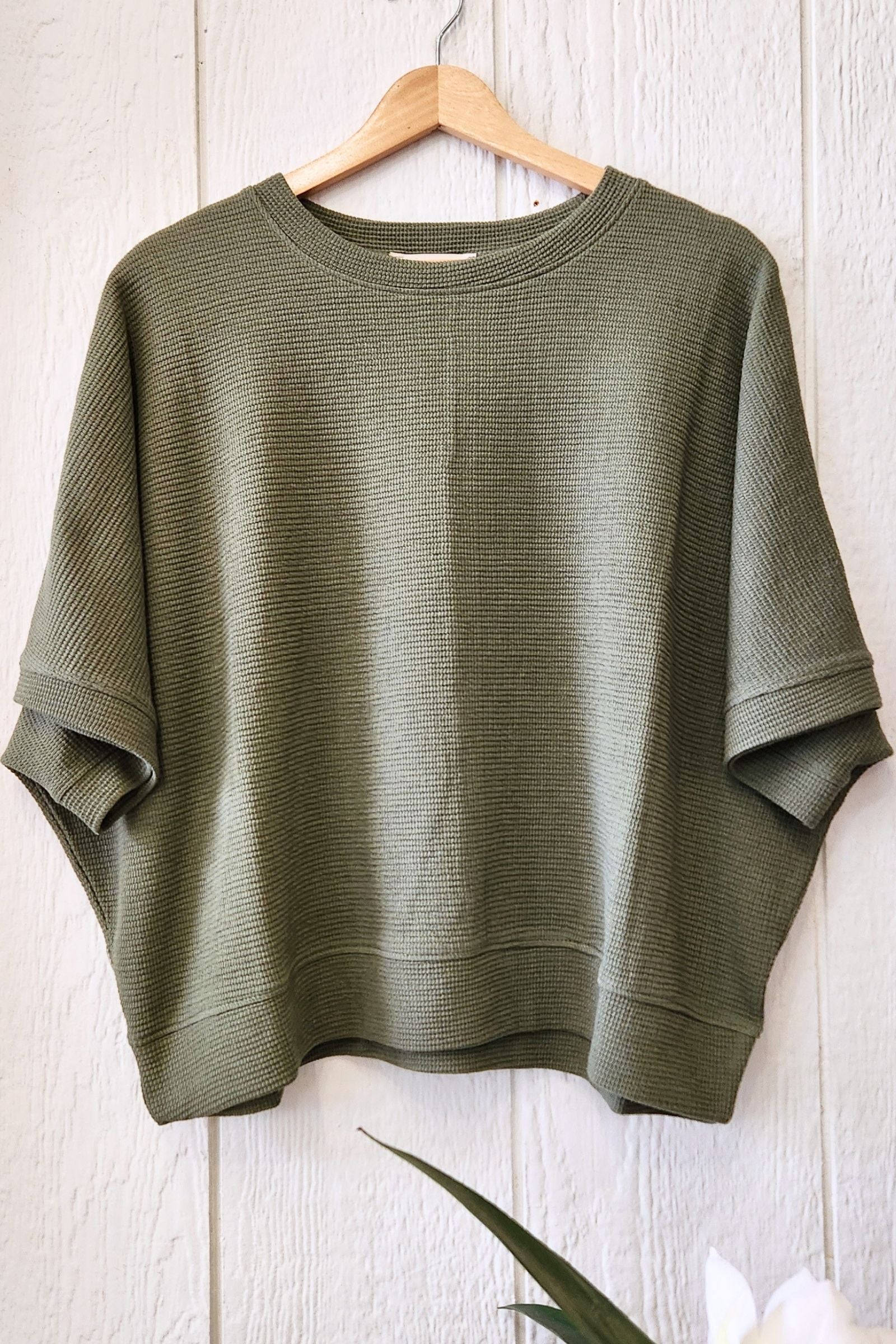 Olive Double Knit Short Sleeve Top