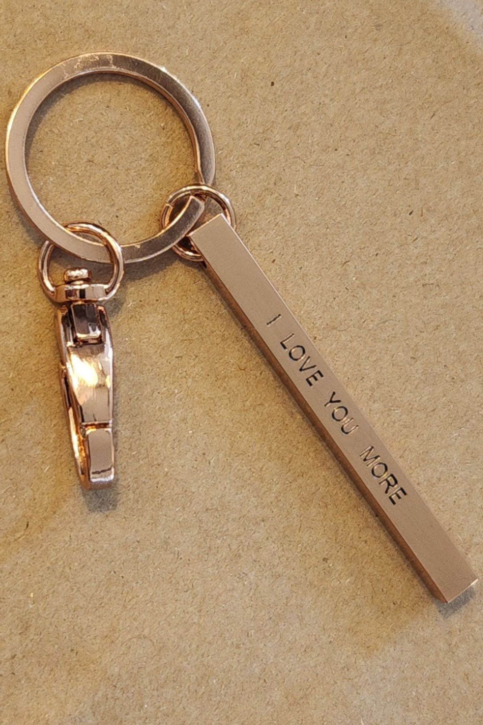 I Love You More Rose Gold Bar Keychain