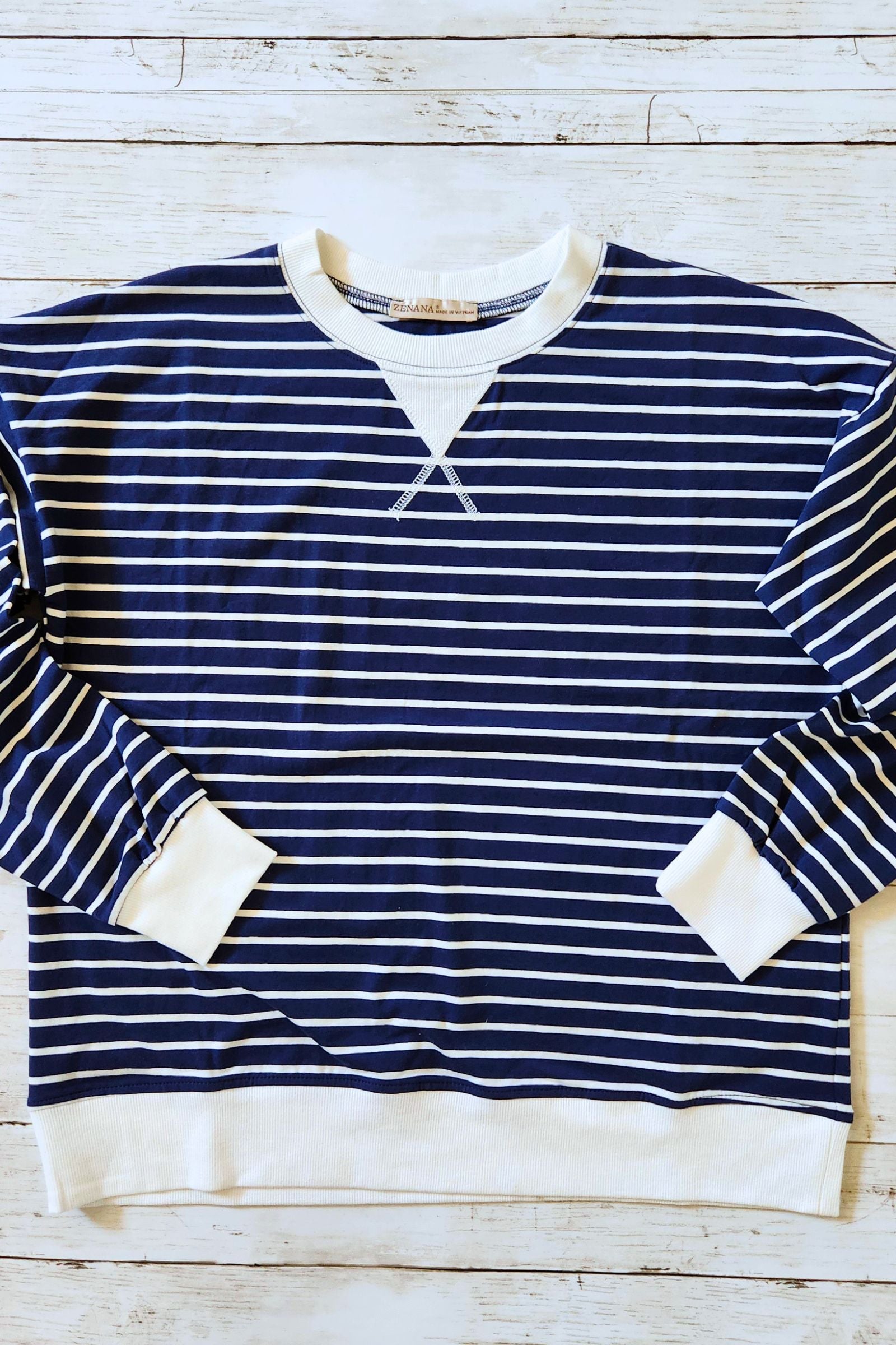 Navy & White Stripe Pullover Top