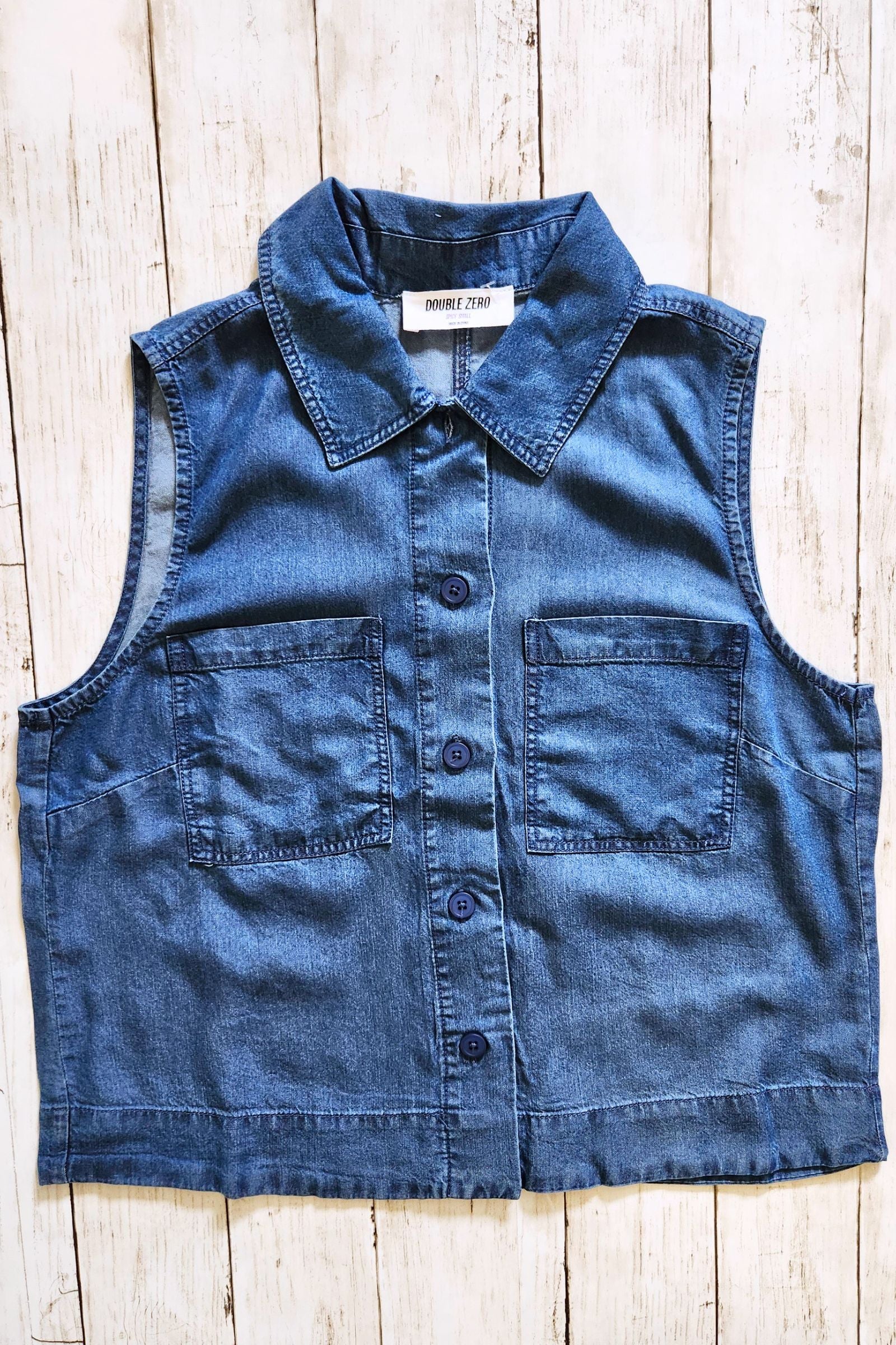 Sleeveless Denim Button Down Top
