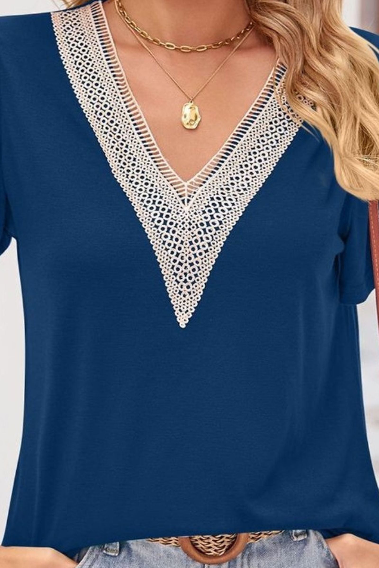 Blue Boho V Neck Top