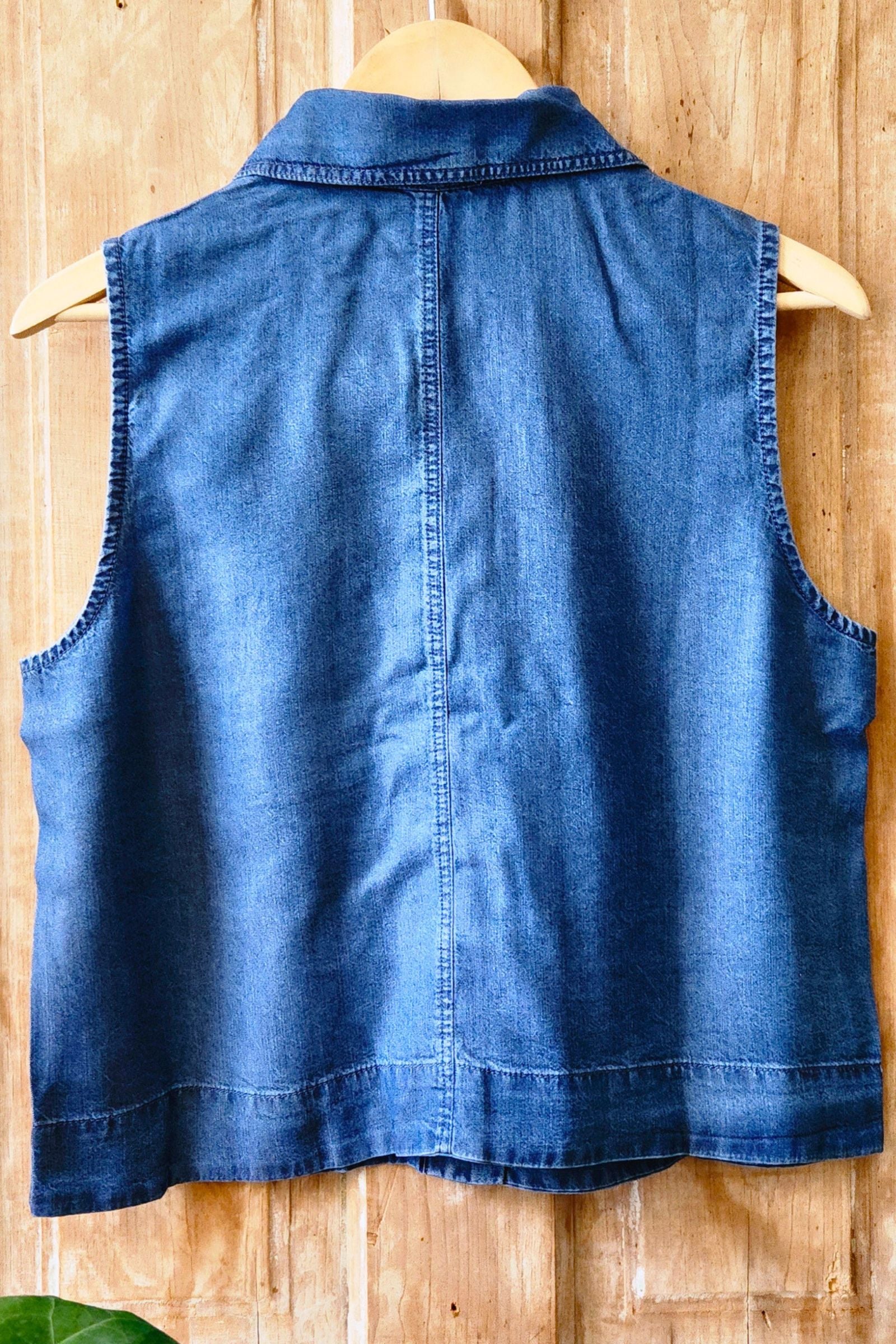 Sleeveless Denim Button Down Top