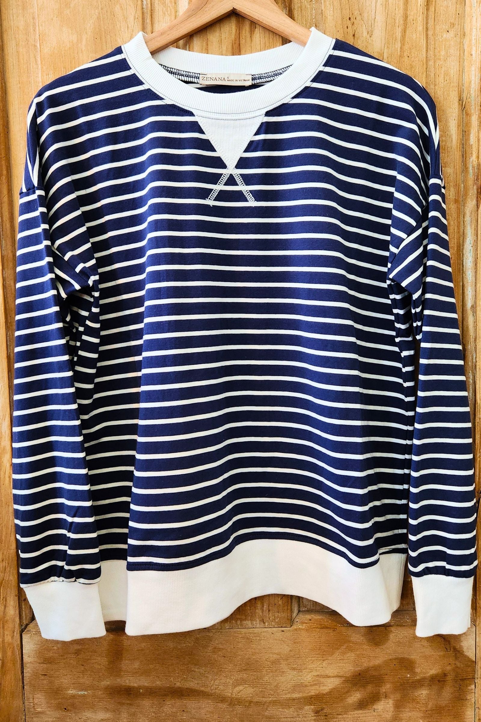 Navy & White Stripe Pullover Top