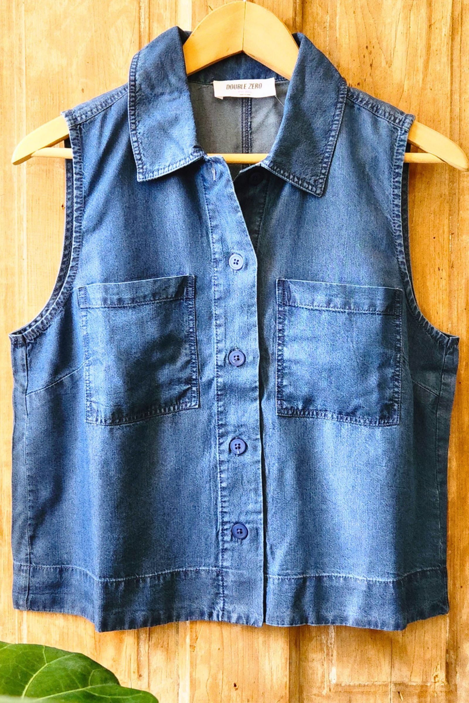 Sleeveless Denim Button Down Top