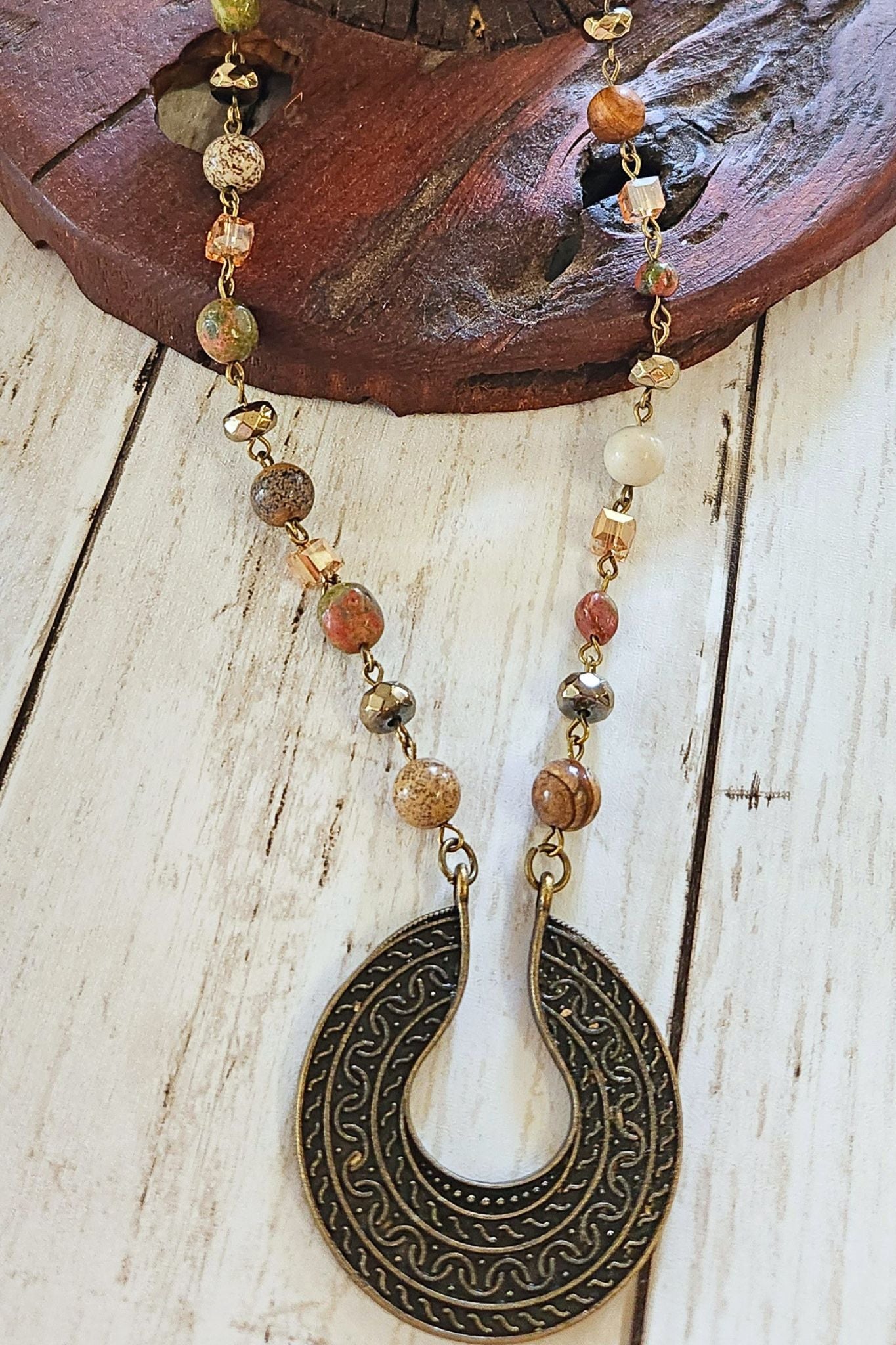 Ursula Crescent Pendant Jasper Necklace