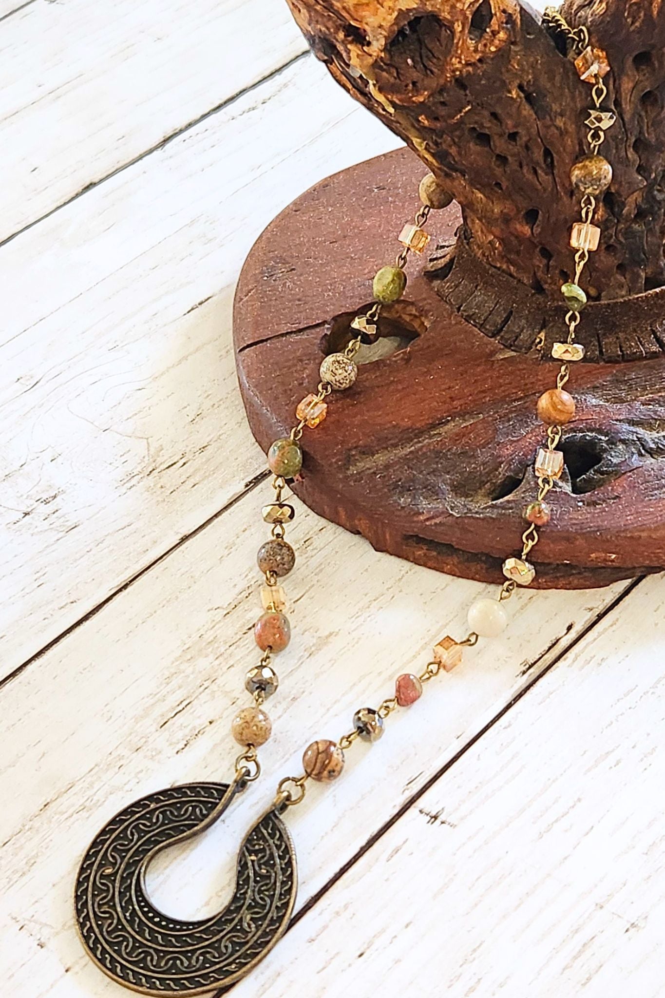 Ursula Crescent Pendant Jasper Necklace