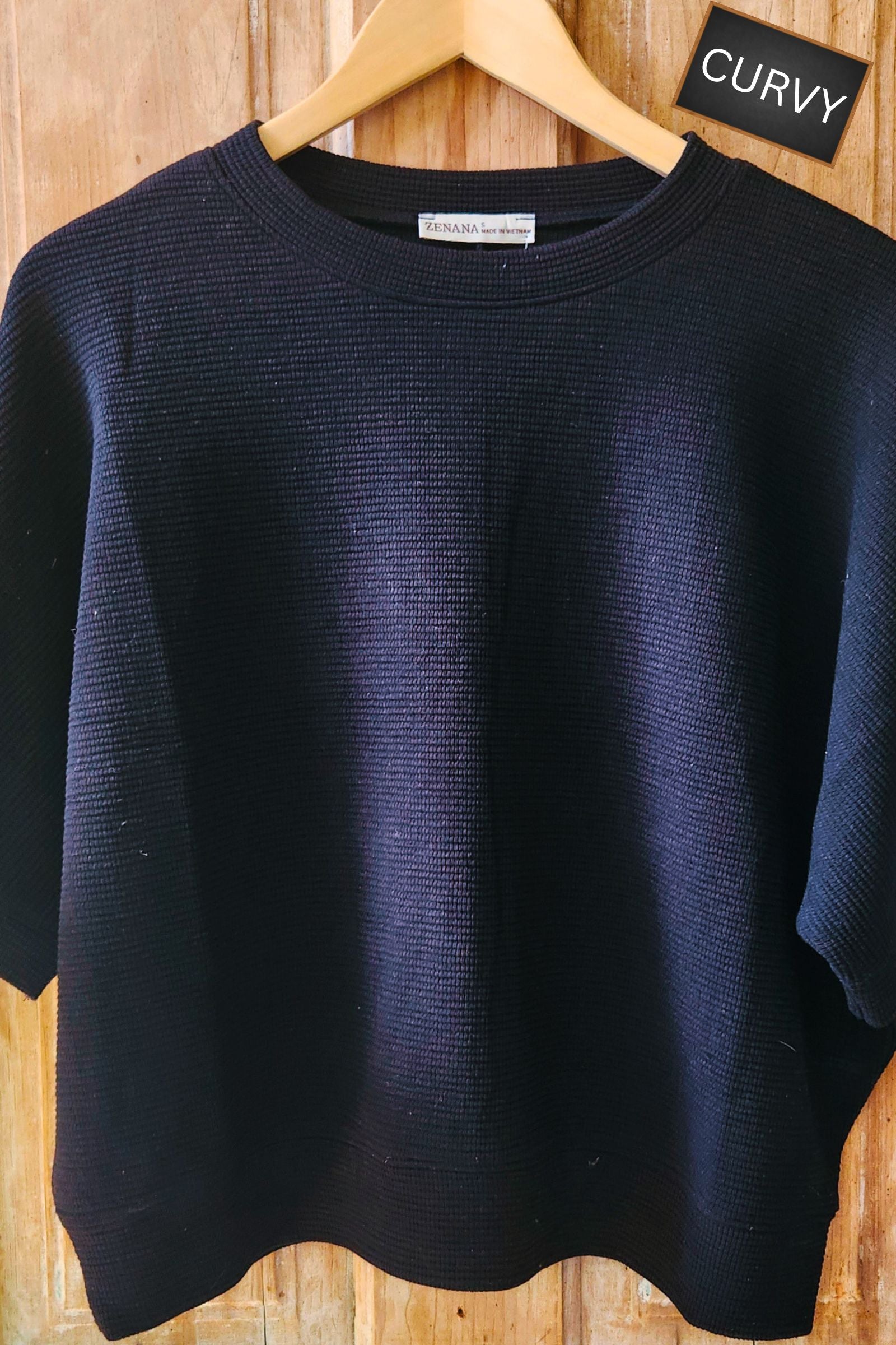 CURVY Black Double Knit Short Sleeve Top
