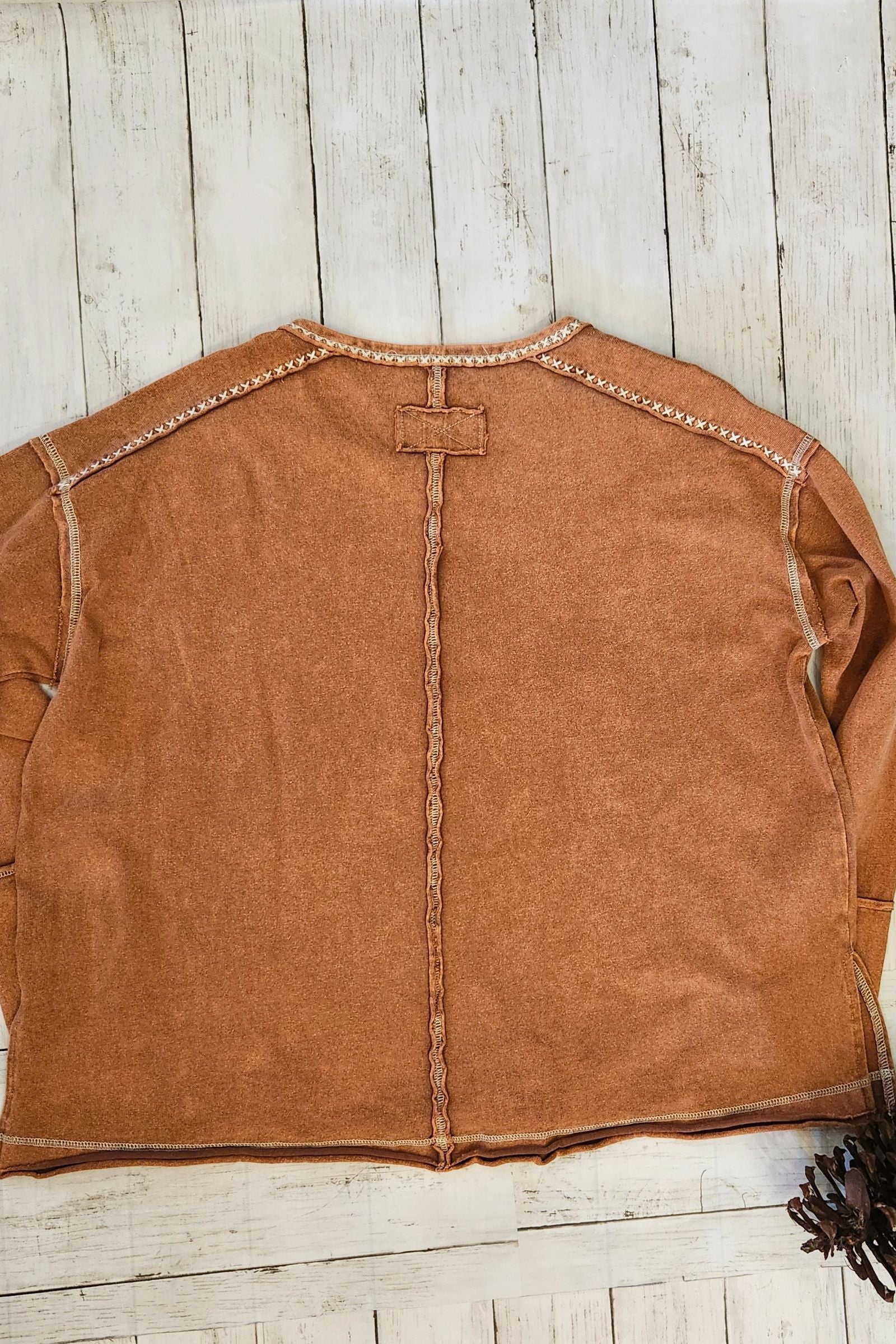 Washed Mocha Henley Top