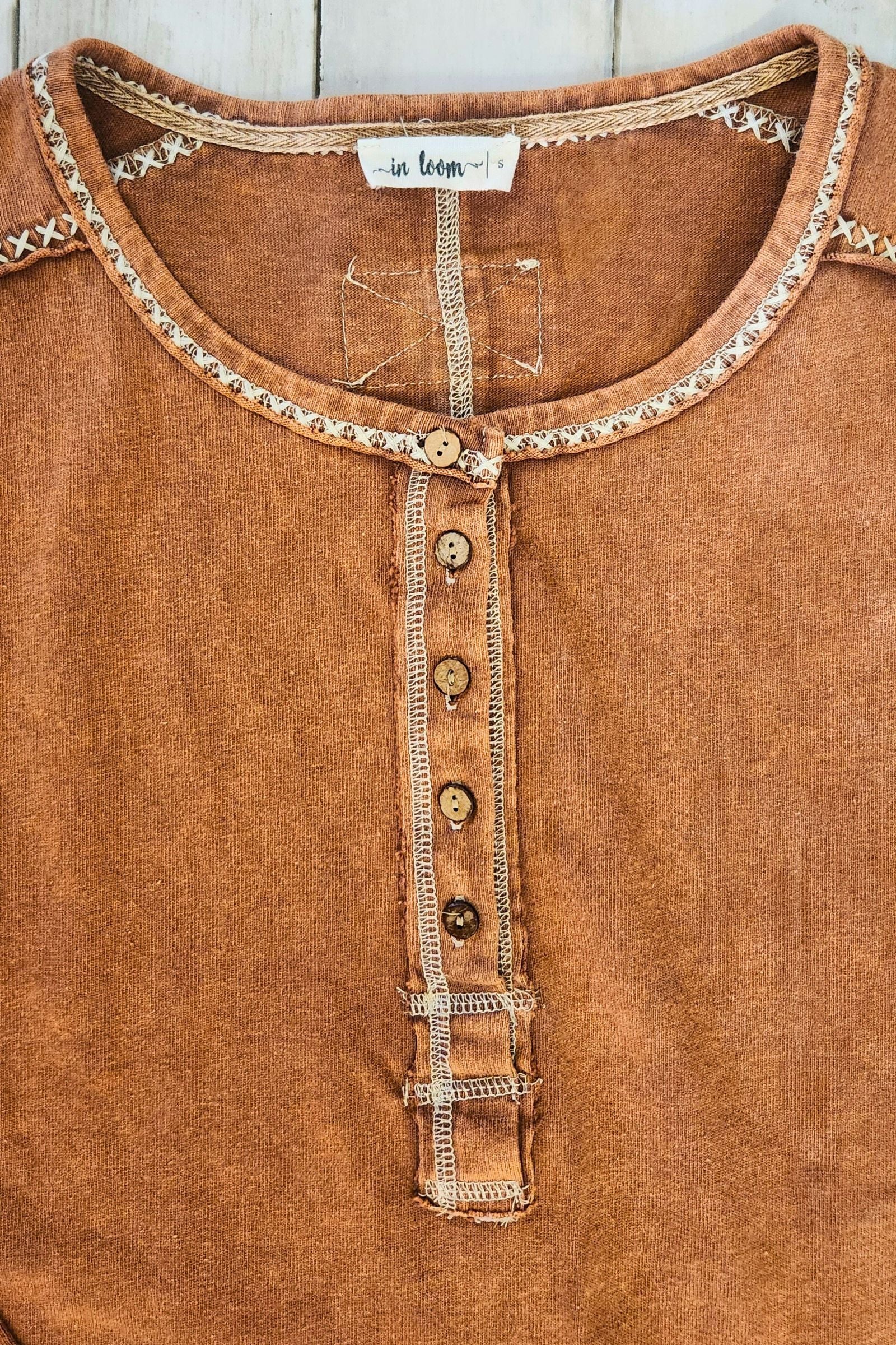 Washed Mocha Henley Top