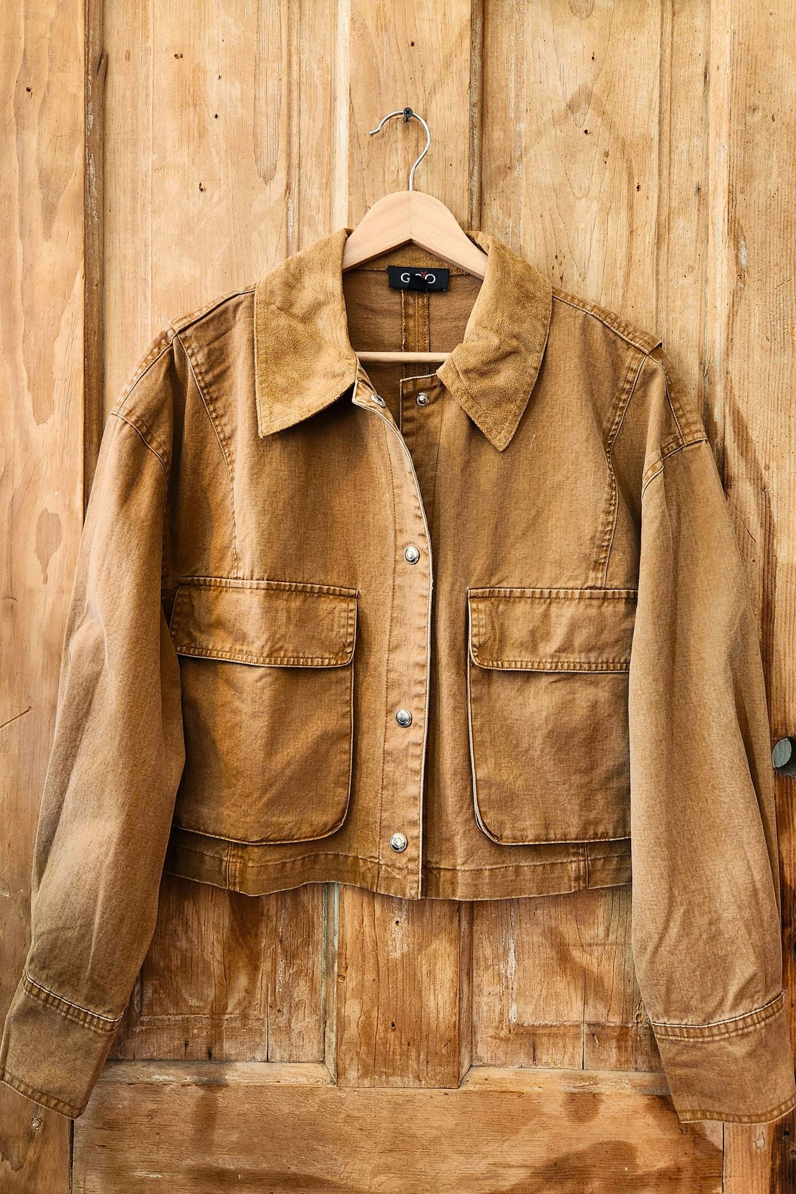 Brown Snap Front Cropped Jacket