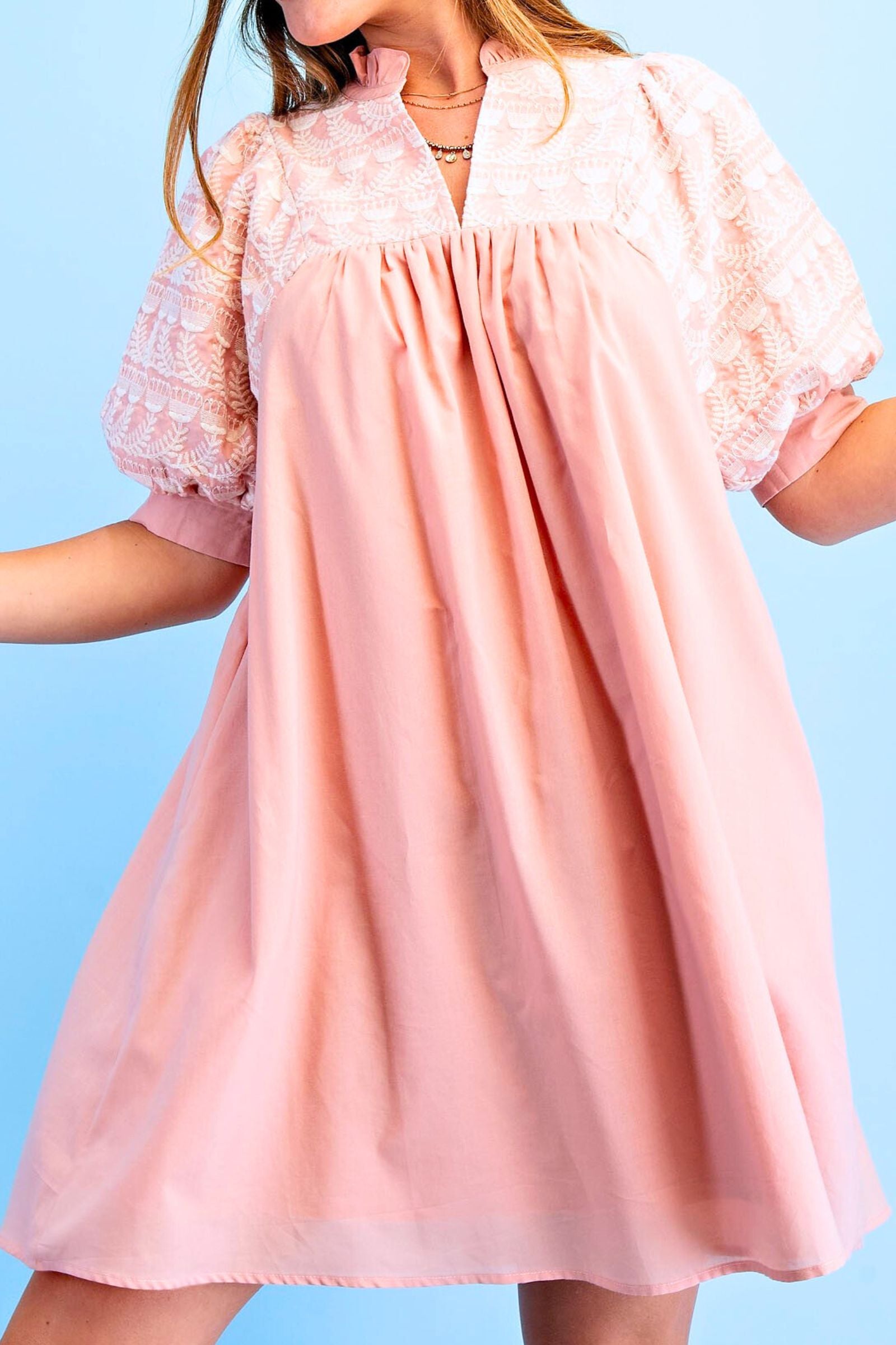 Rose Floral Embroidered V Neck Dress