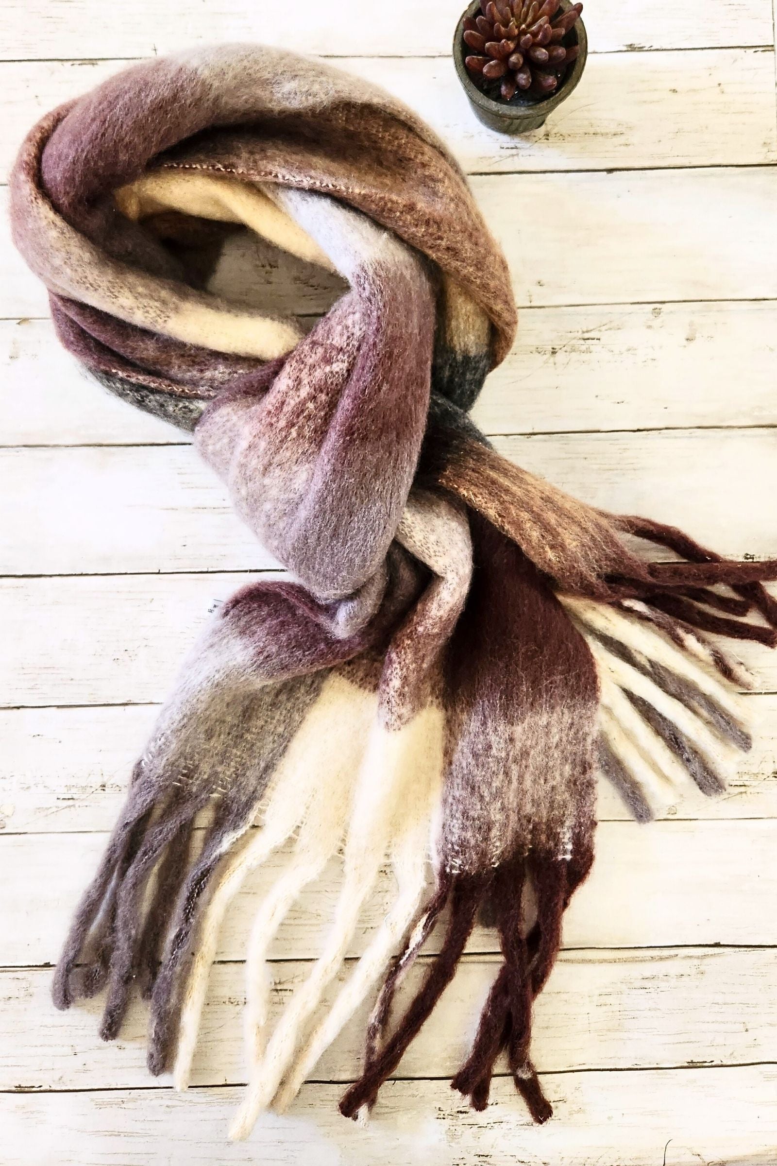 Black Check Cozy Knit Tassel Scarf