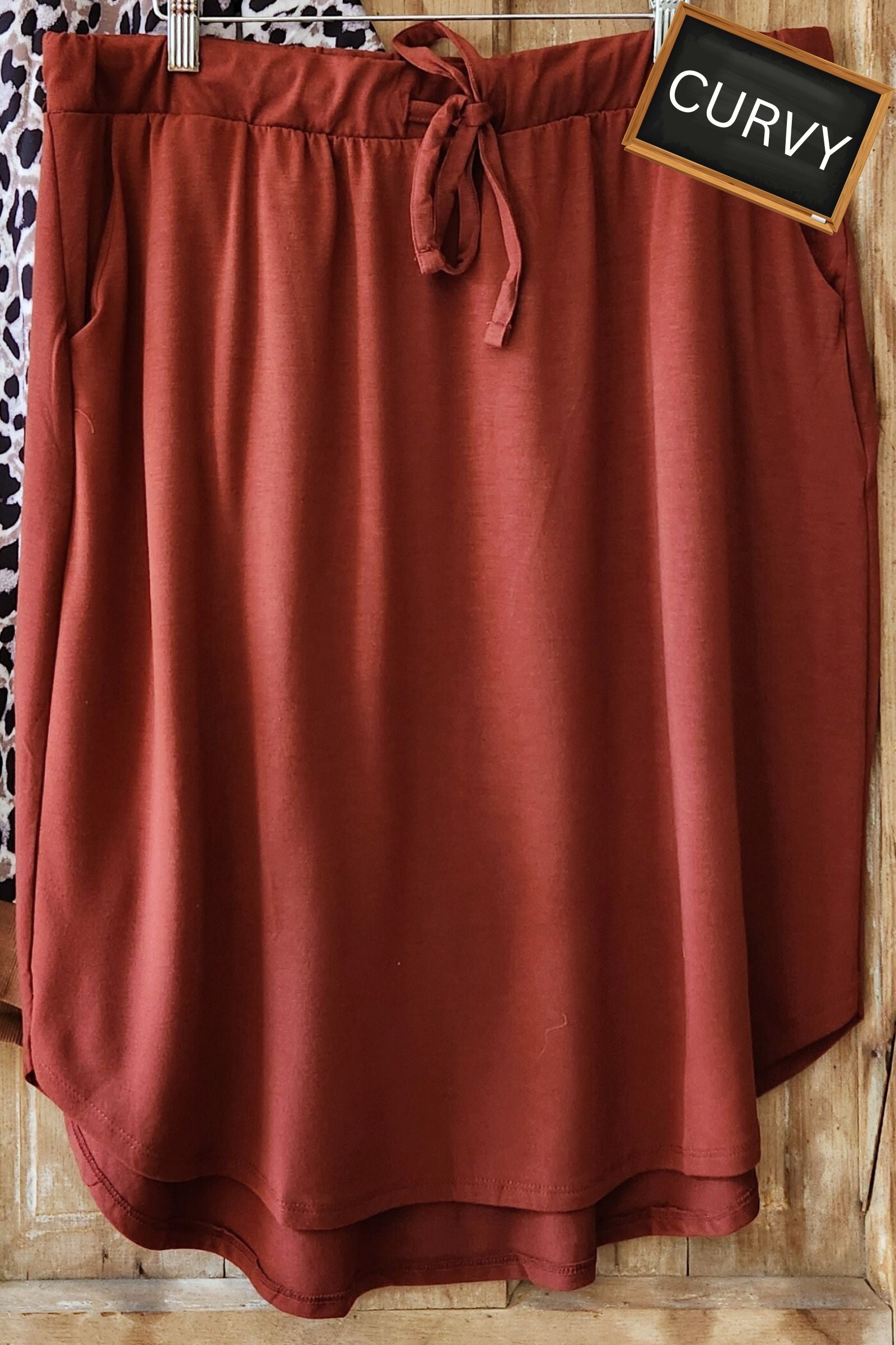 CURVY Rust Tulip Hem Skirt