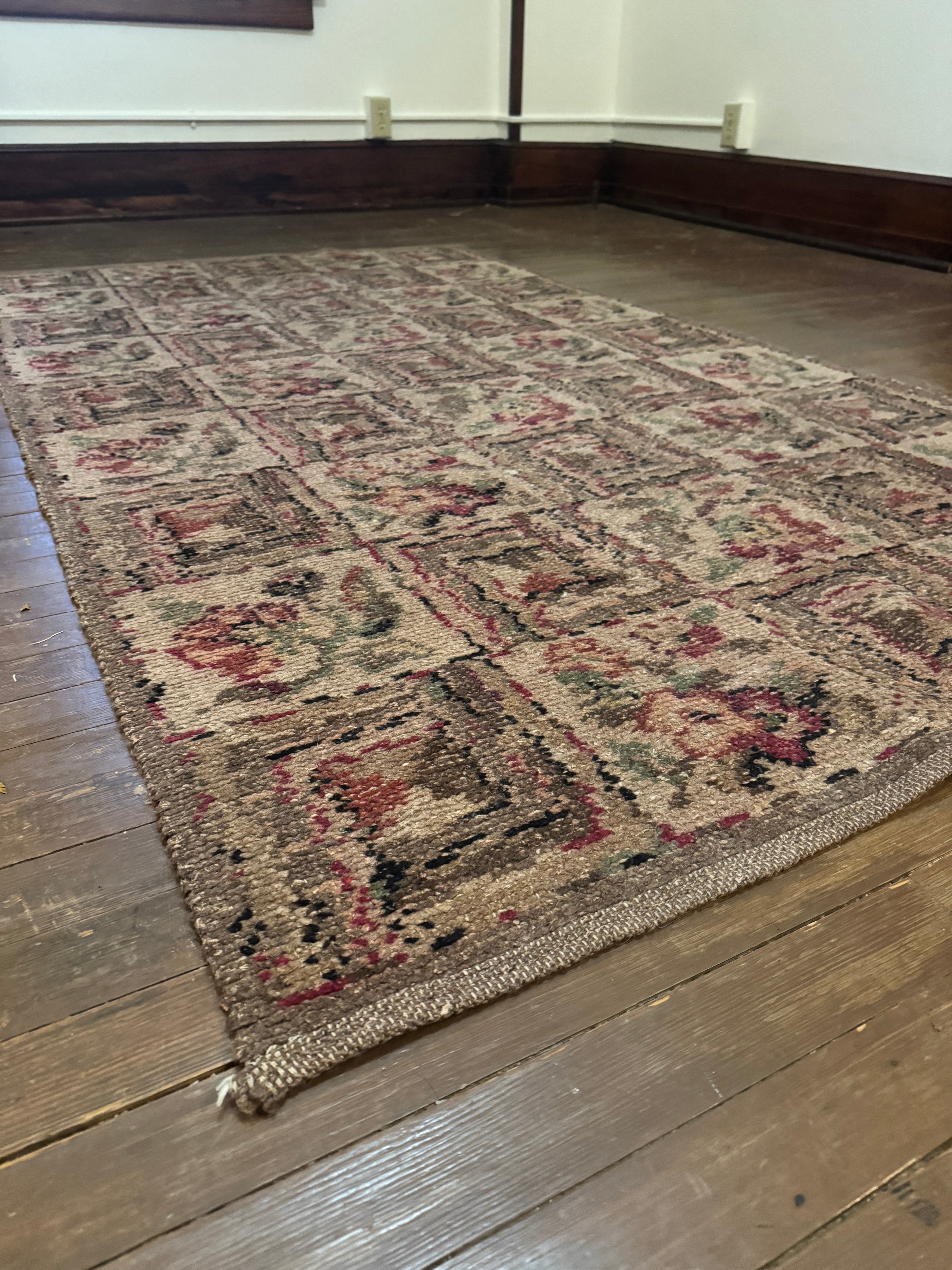Antique Turkish Rug with Cottage Flowers - 6’8” x 3’8” (rug #008)