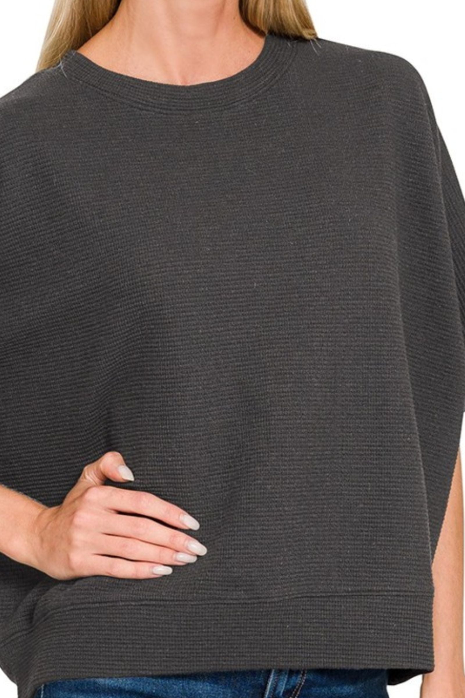 Black Double Knit Short Sleeve Top