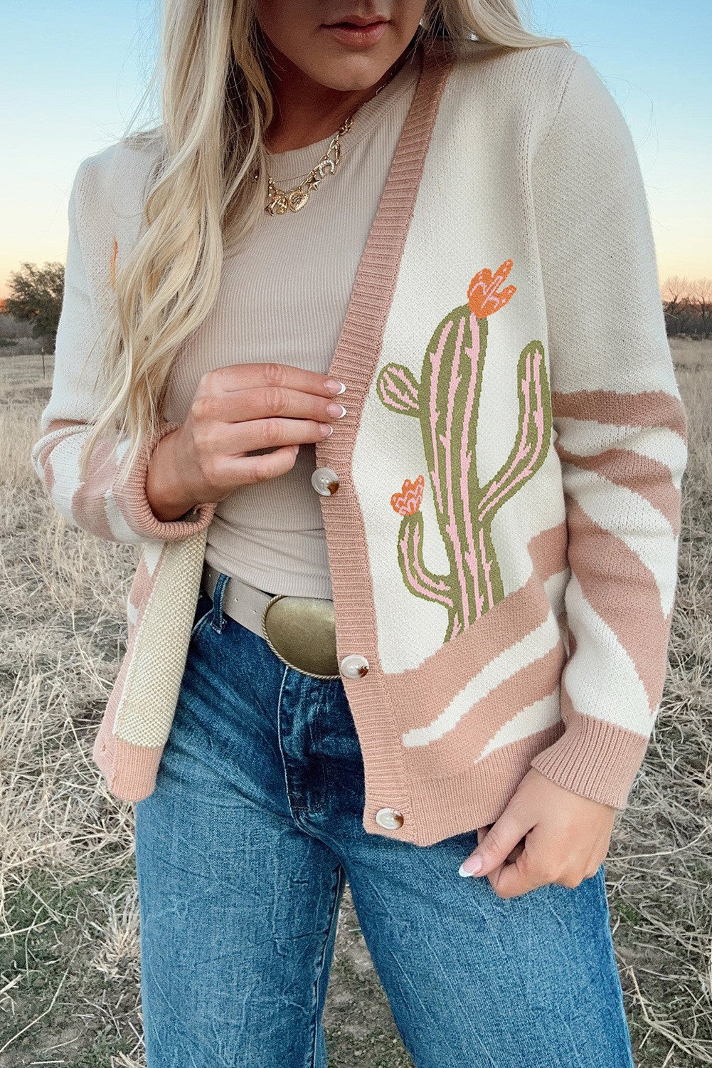 Apricot Cactus Cardigan Sweater