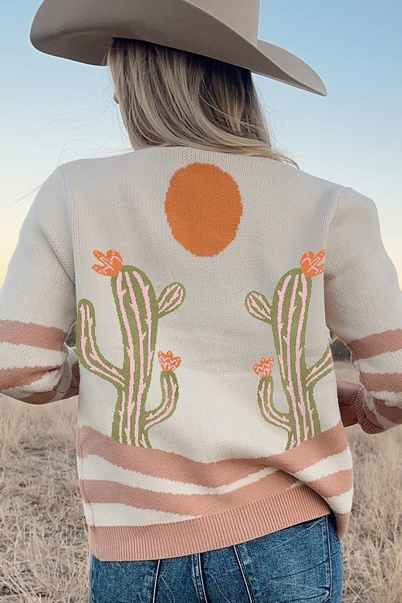 Apricot Cactus Cardigan Sweater