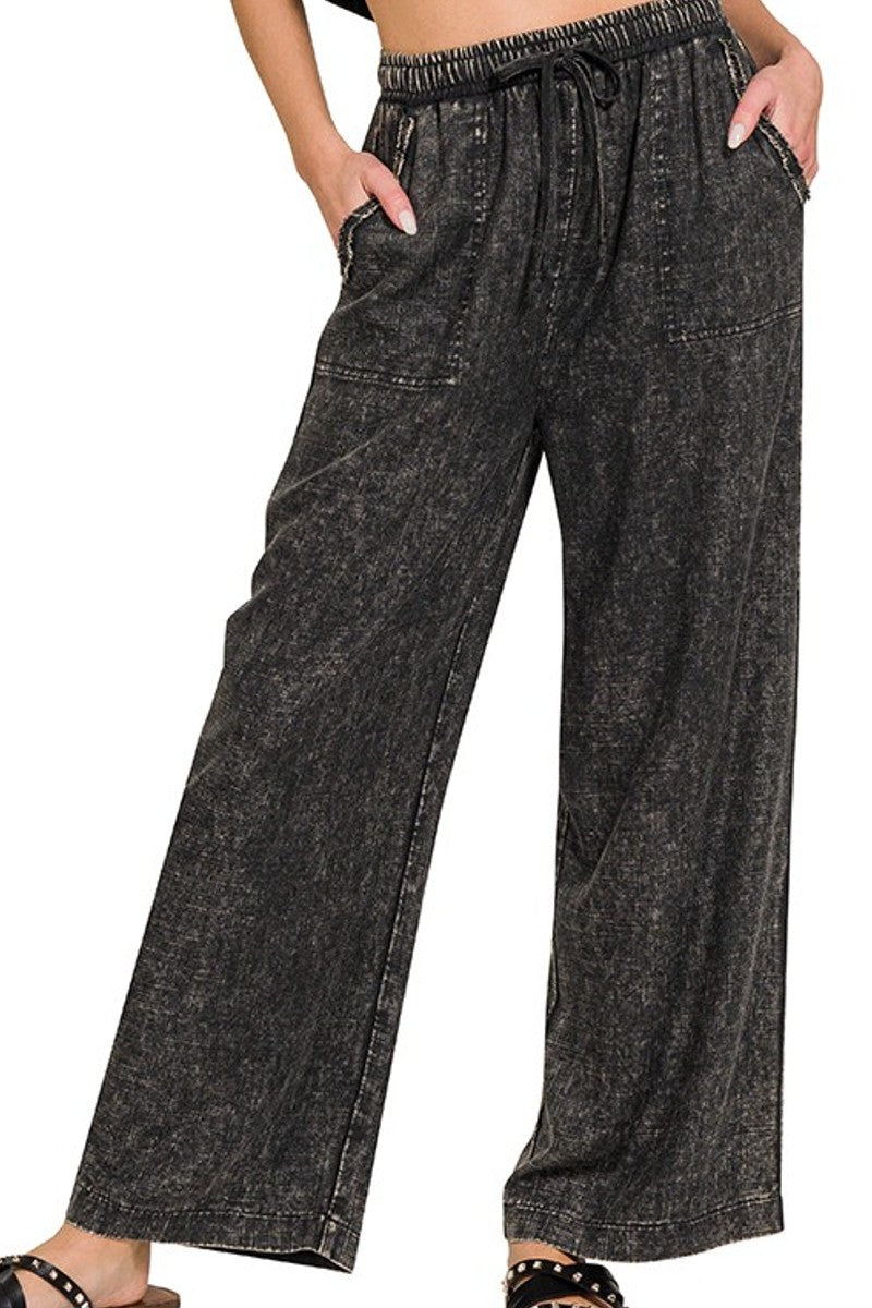 Ash Black Acid Wash Linen Blend Pants