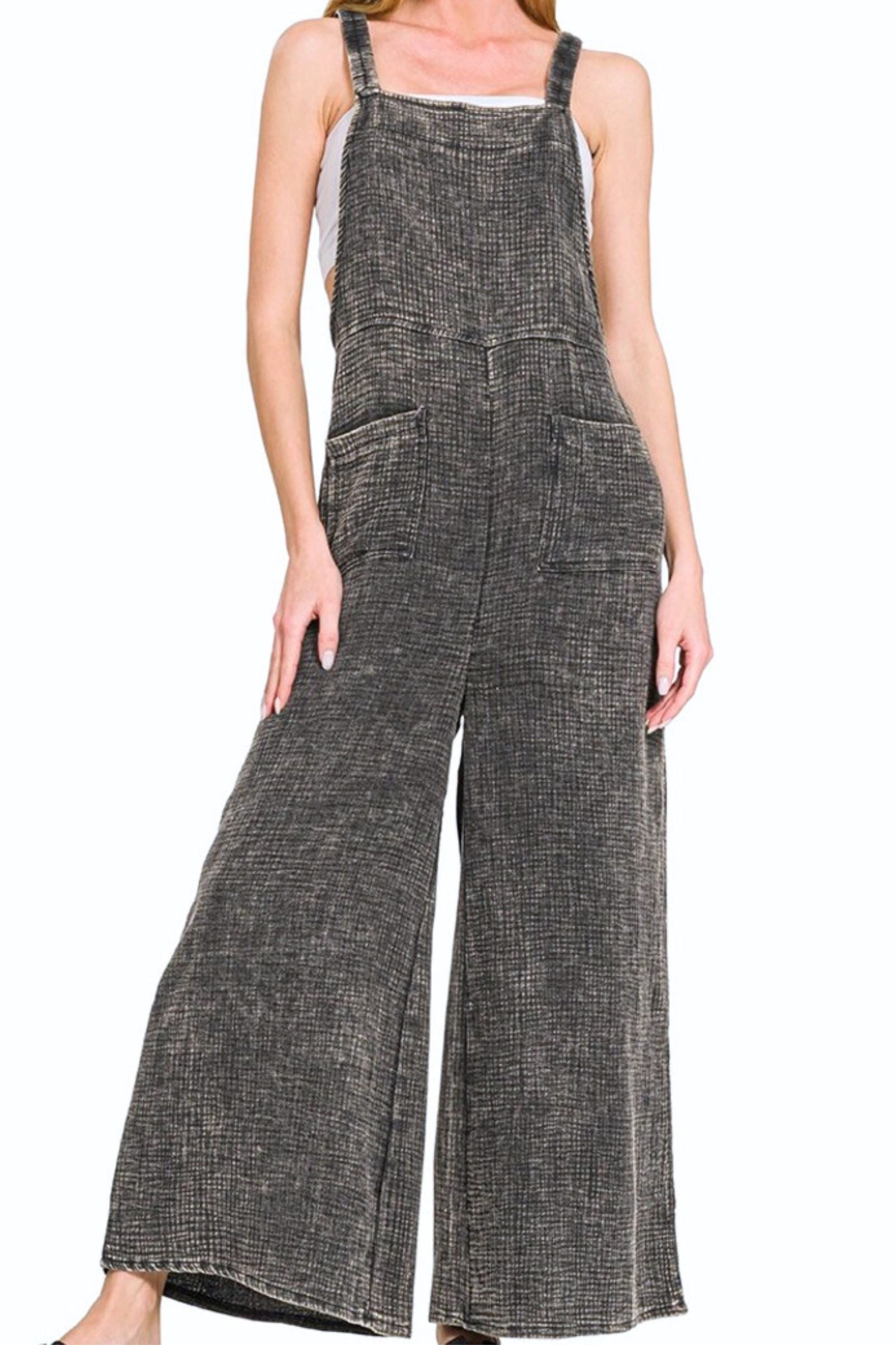 Ash Black Cotton Gauze Overalls