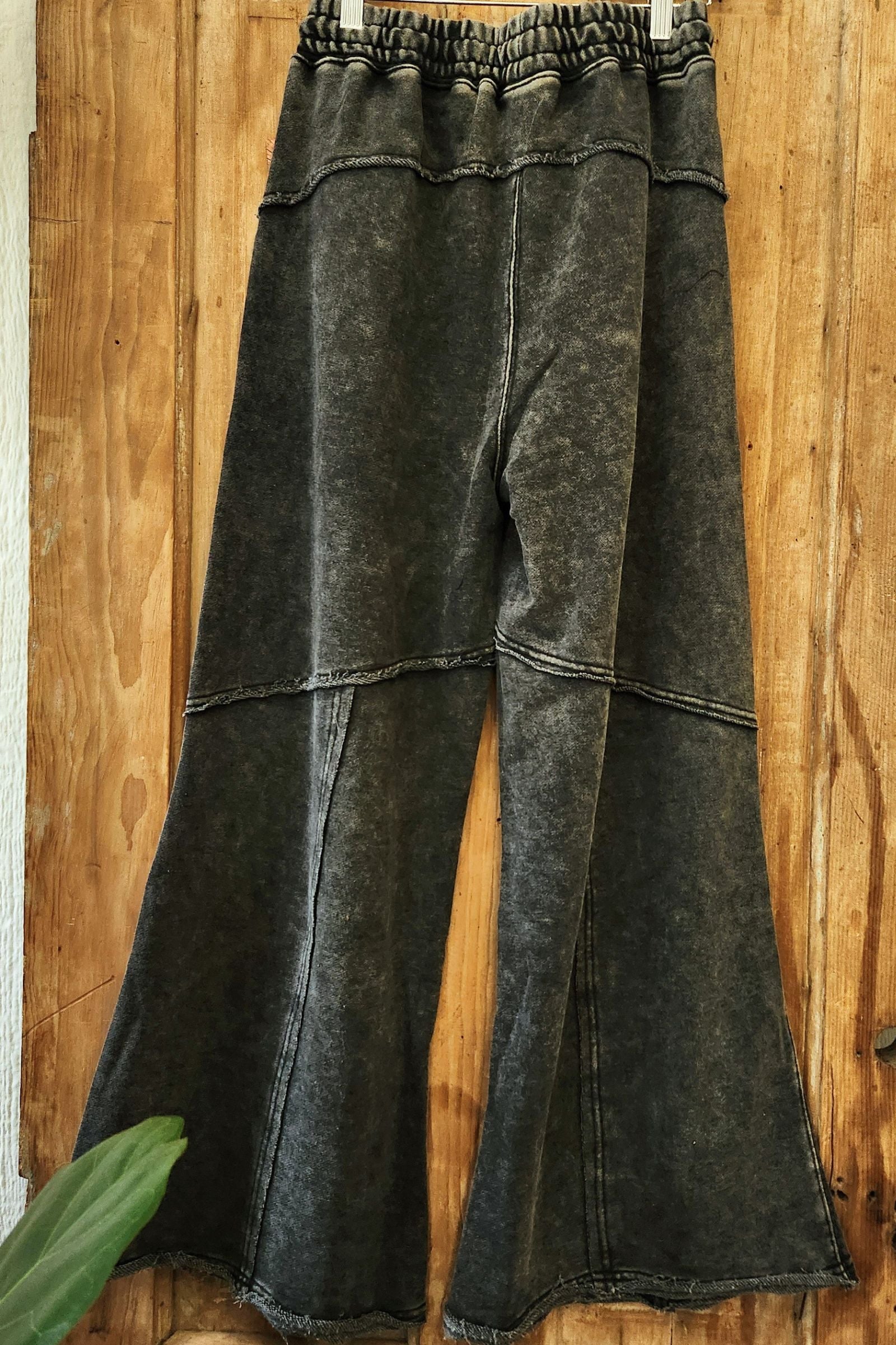 Ash Black French Terry Exposed Seam Flare Pants