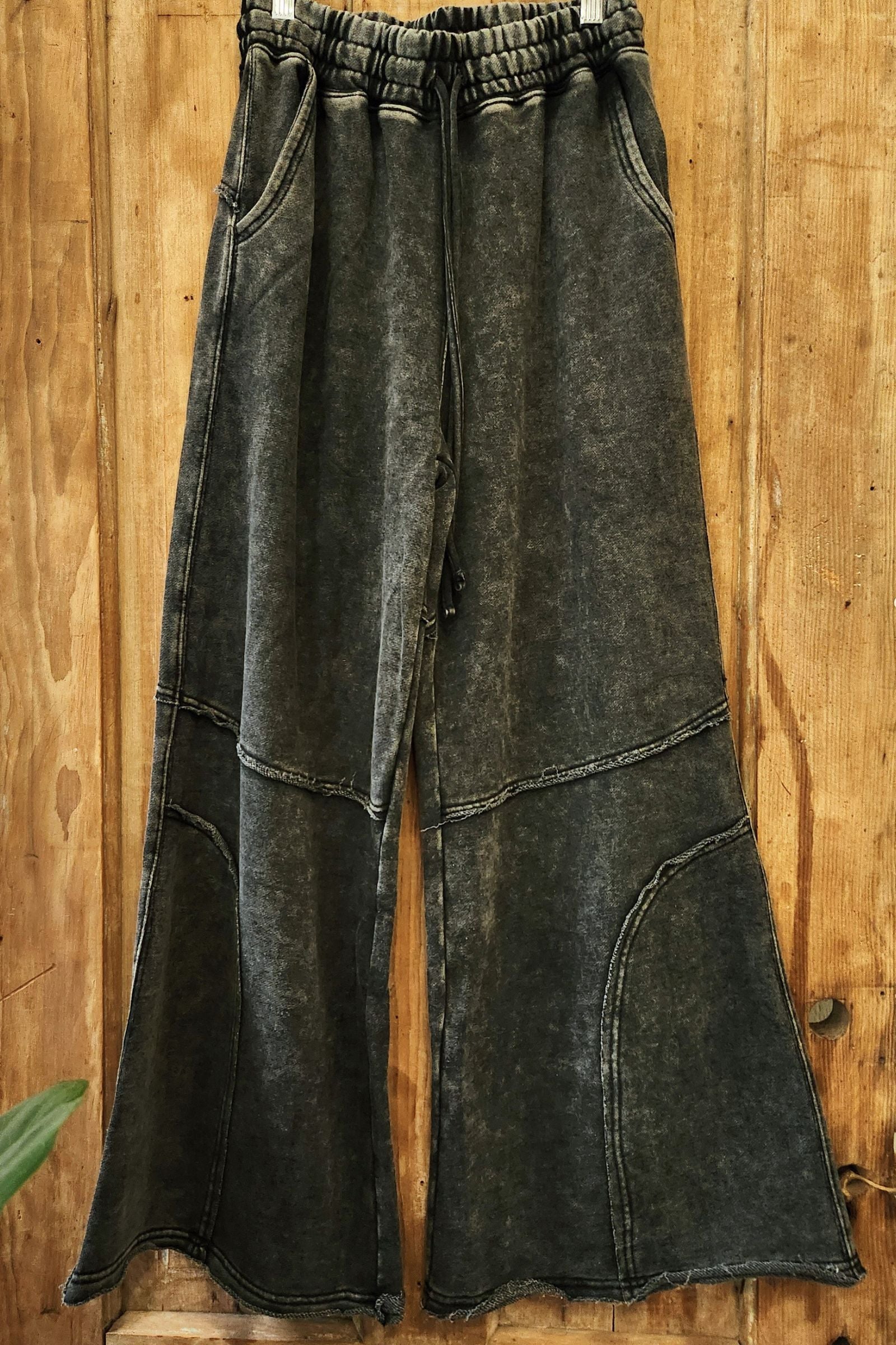 Ash Black French Terry Exposed Seam Flare Pants
