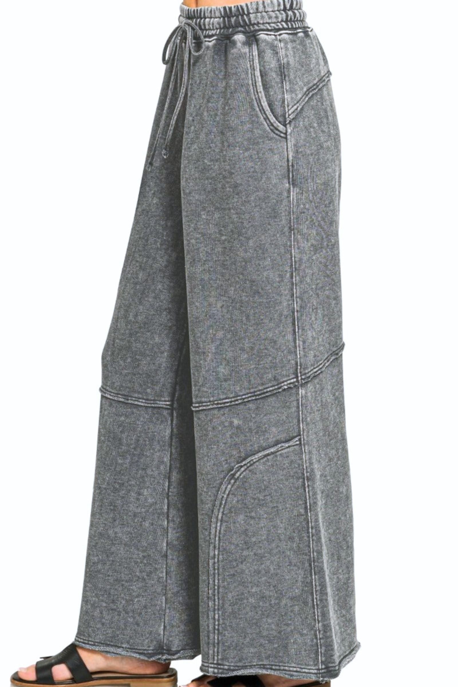 Ash Black French Terry Exposed Seam Flare Pants
