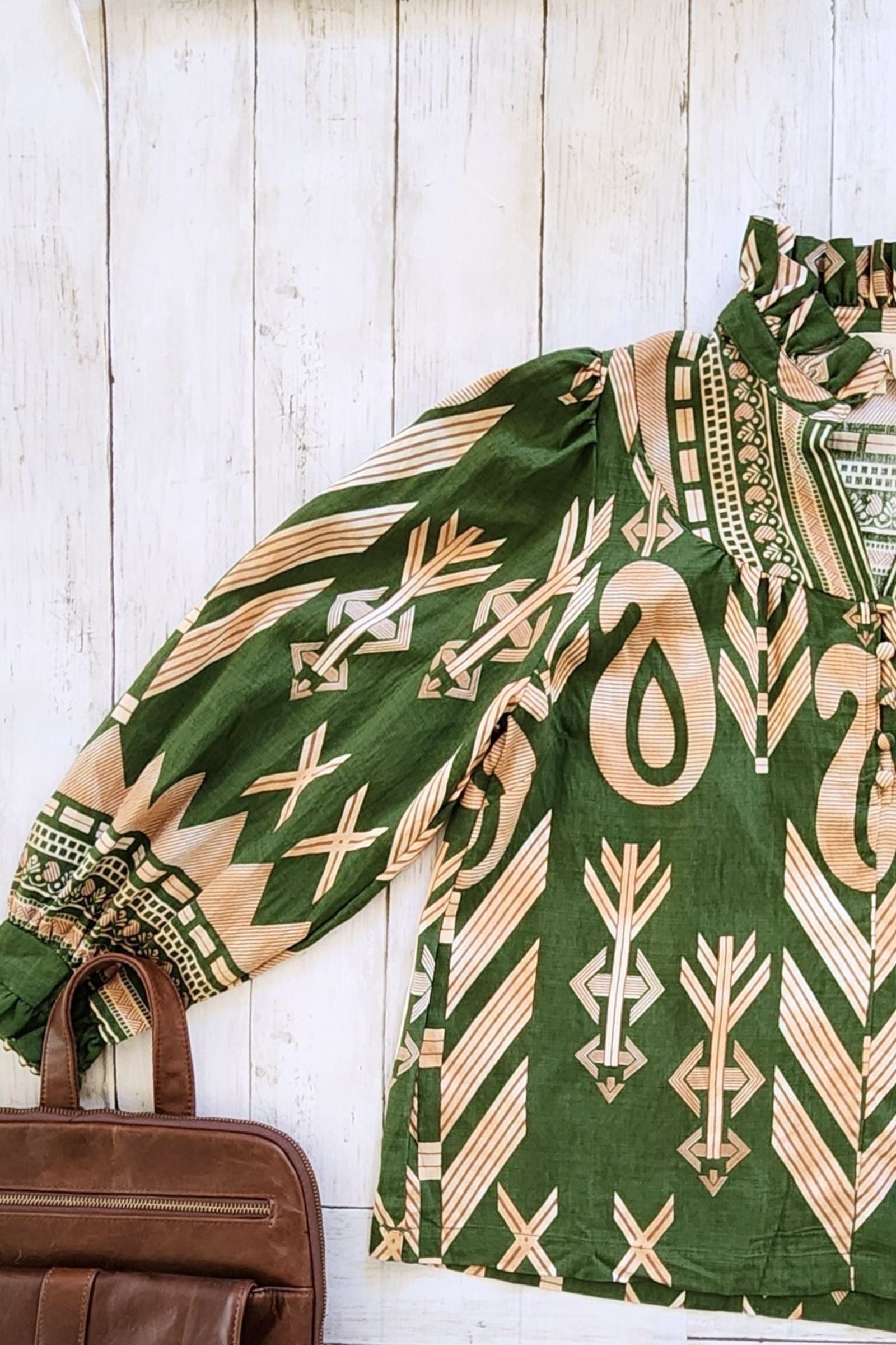 Boho Olive Print Mix Top