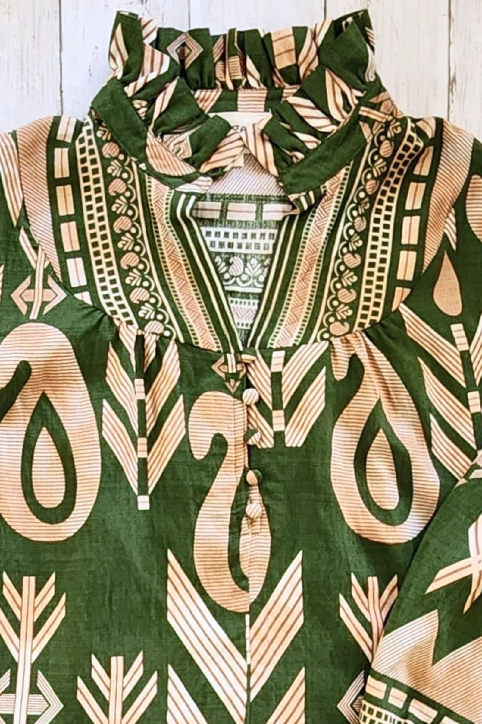 Boho Olive Print Mix Top