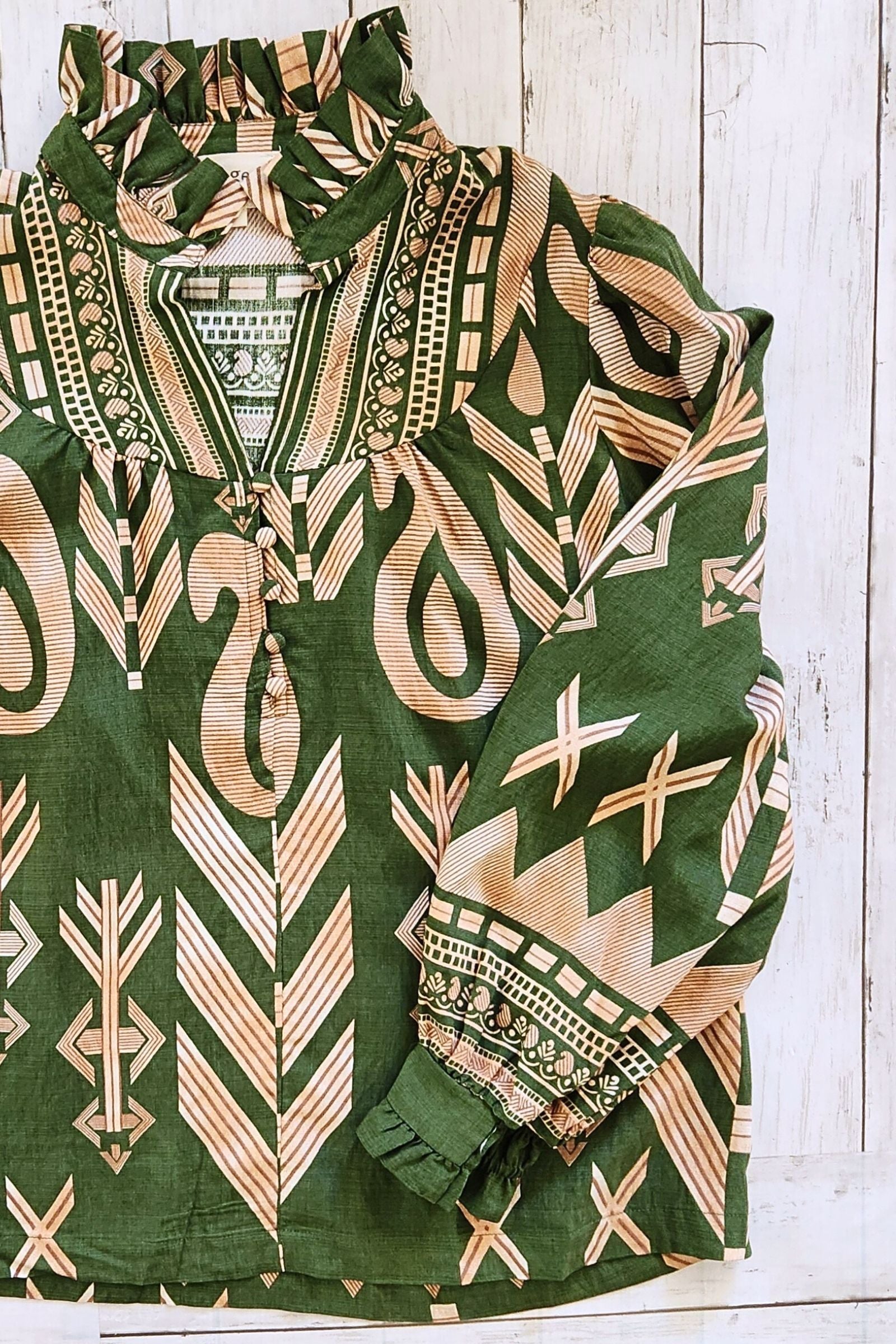 Boho Olive Print Mix Top
