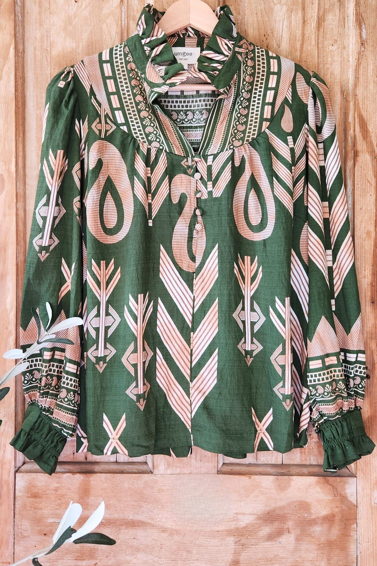 Boho Olive Print Mix Top