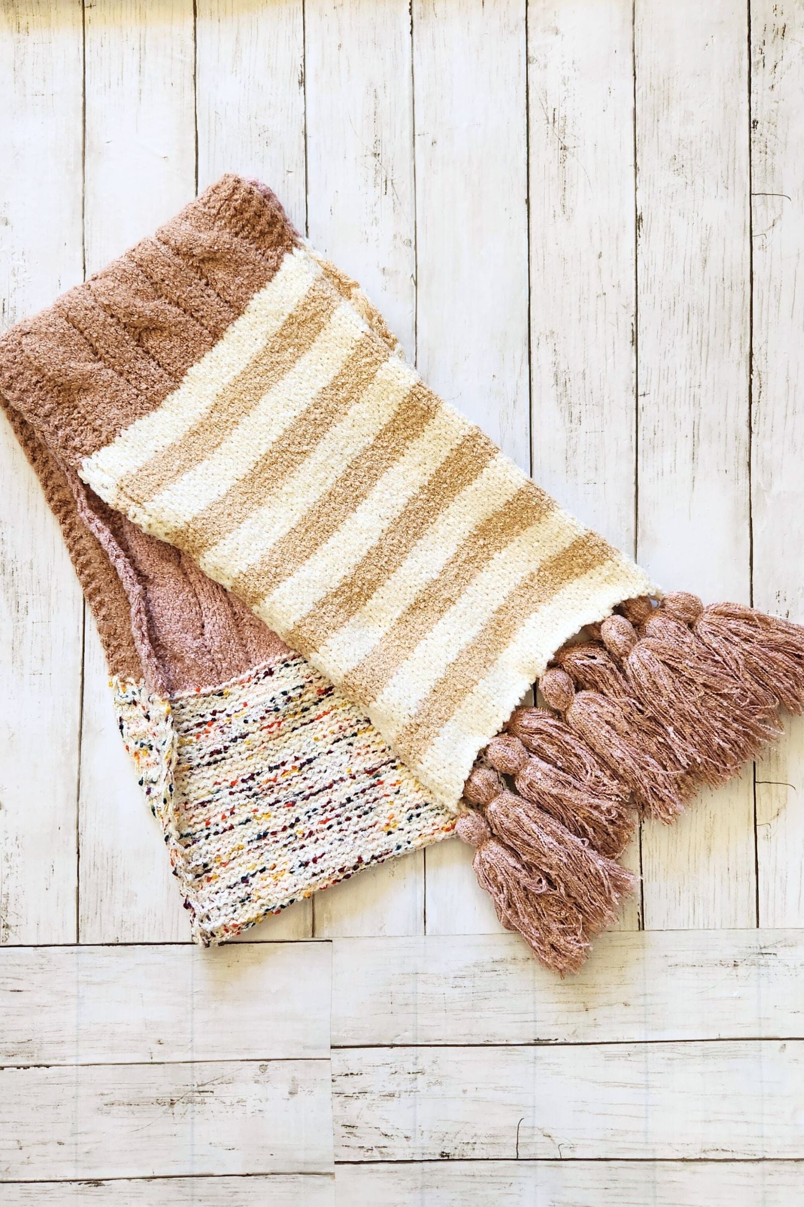 Boho Speckle & Stripe Tassel Scarf