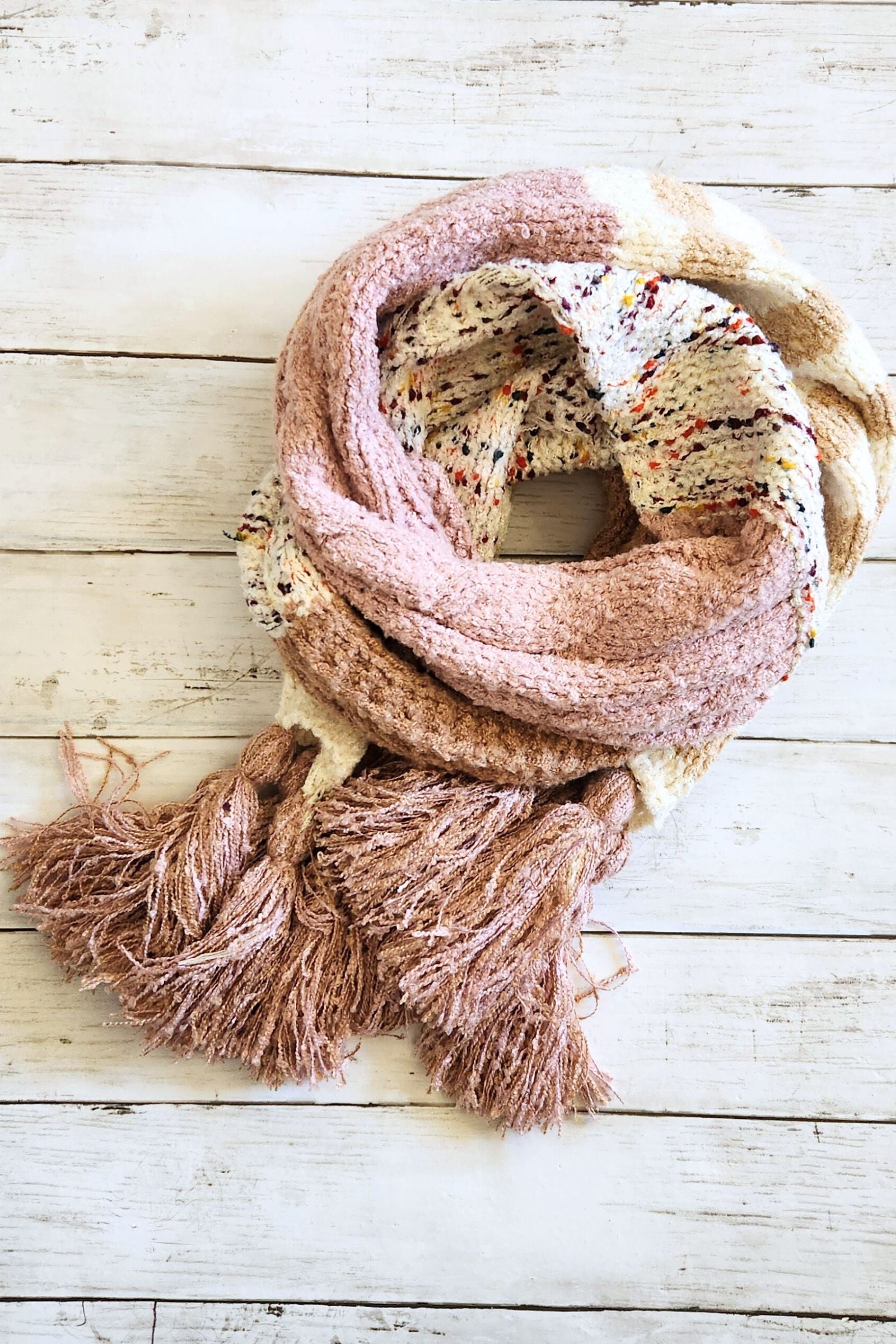 Boho Speckle & Stripe Tassel Scarf