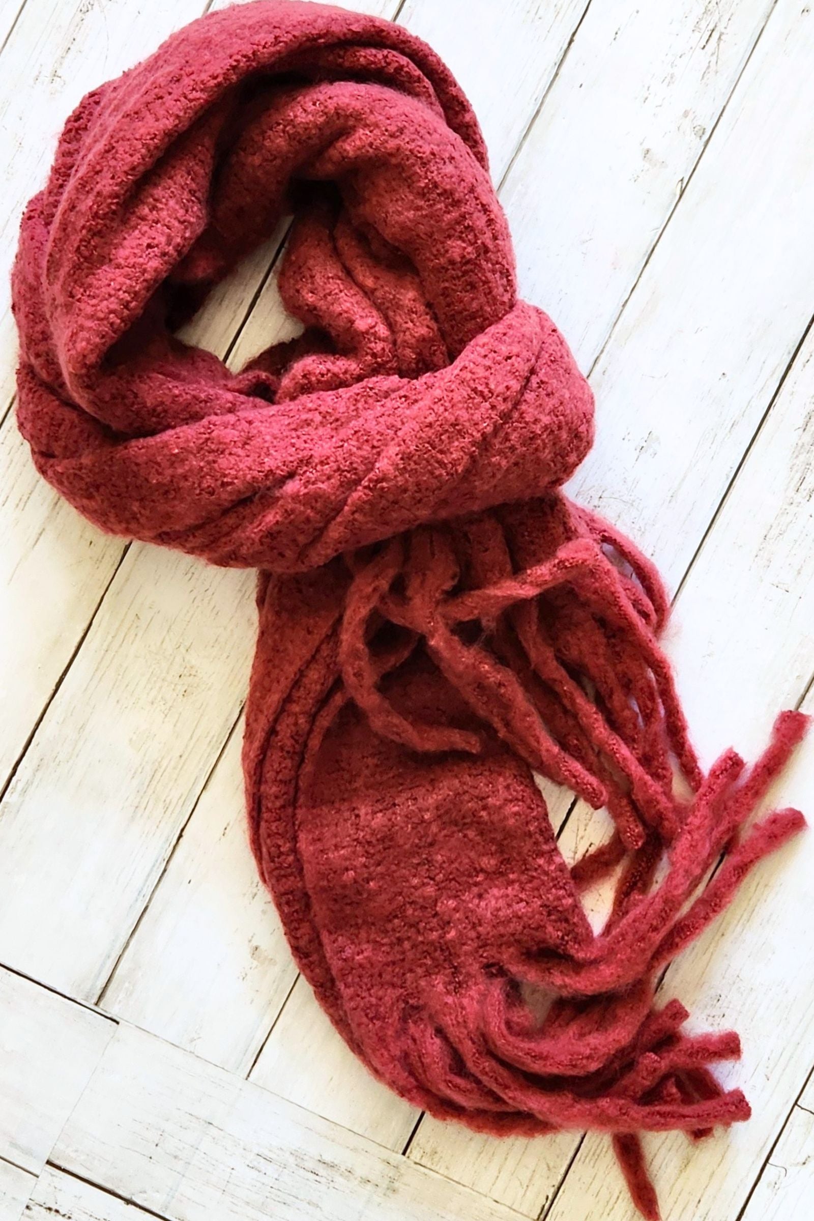 Burgundy Cozy Knit Tassel Scarf